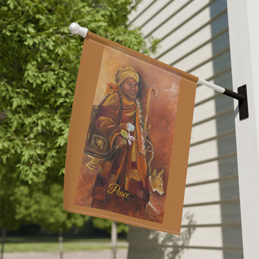 Peaceful Monk Garden Flag  Rustic Religious Outdoor Banner