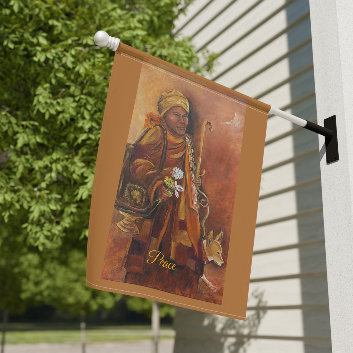 Peaceful Monk Garden Flag  Rustic Religious Outdoor Banner