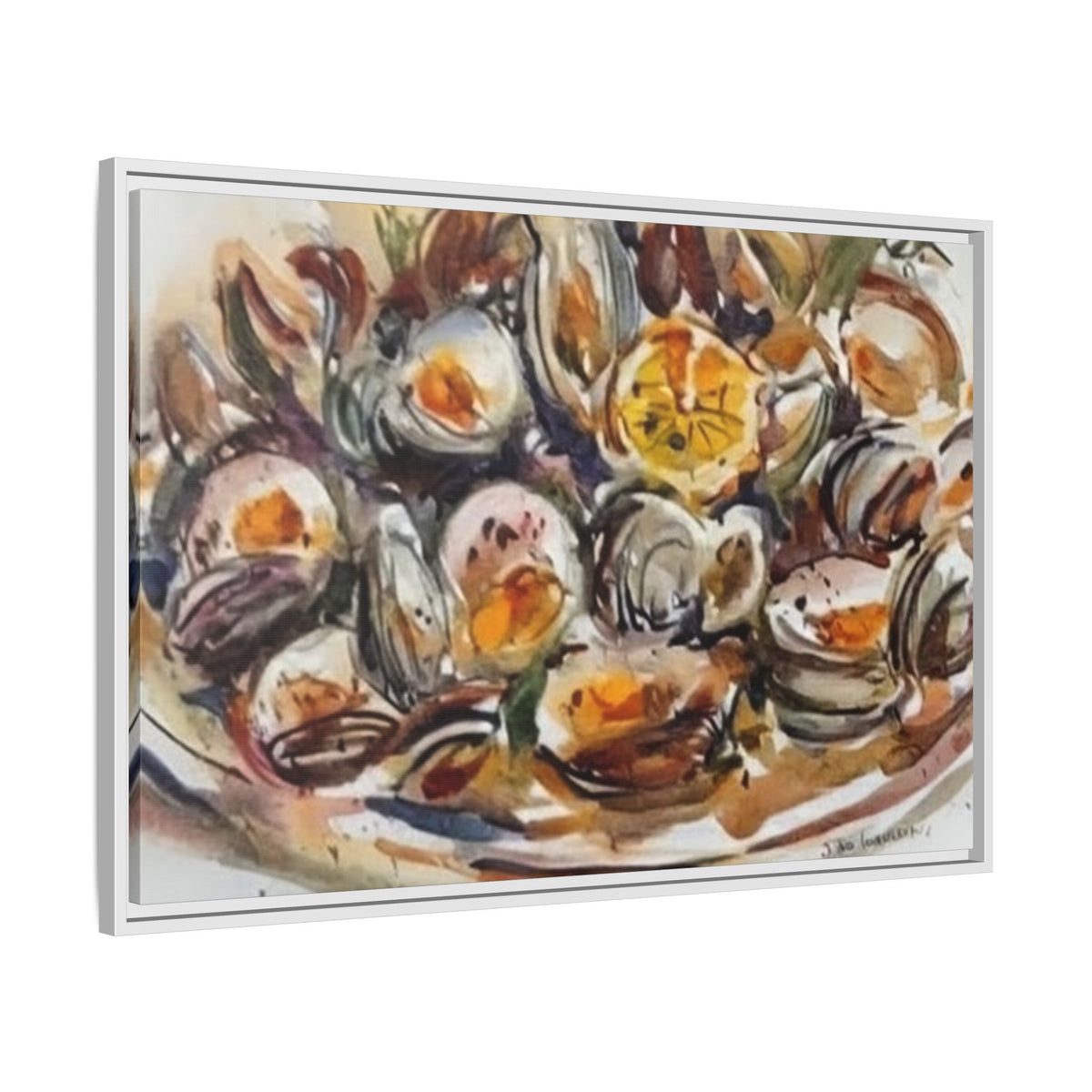 Clam Shell Watercolor Still Life Framed Canvas | Matte Multi-Color