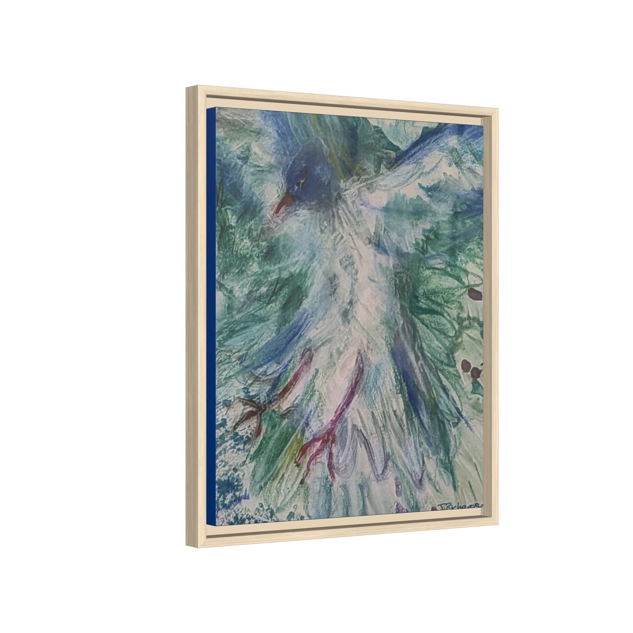 Abstract Blue-Green Bird Painting Matte Canvas