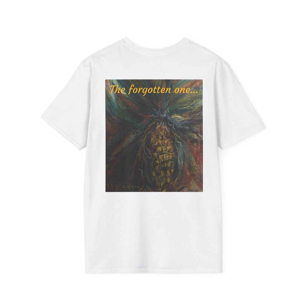 Corn Cob Back Painting T-Shirt | Minimal Small Script Chest Print