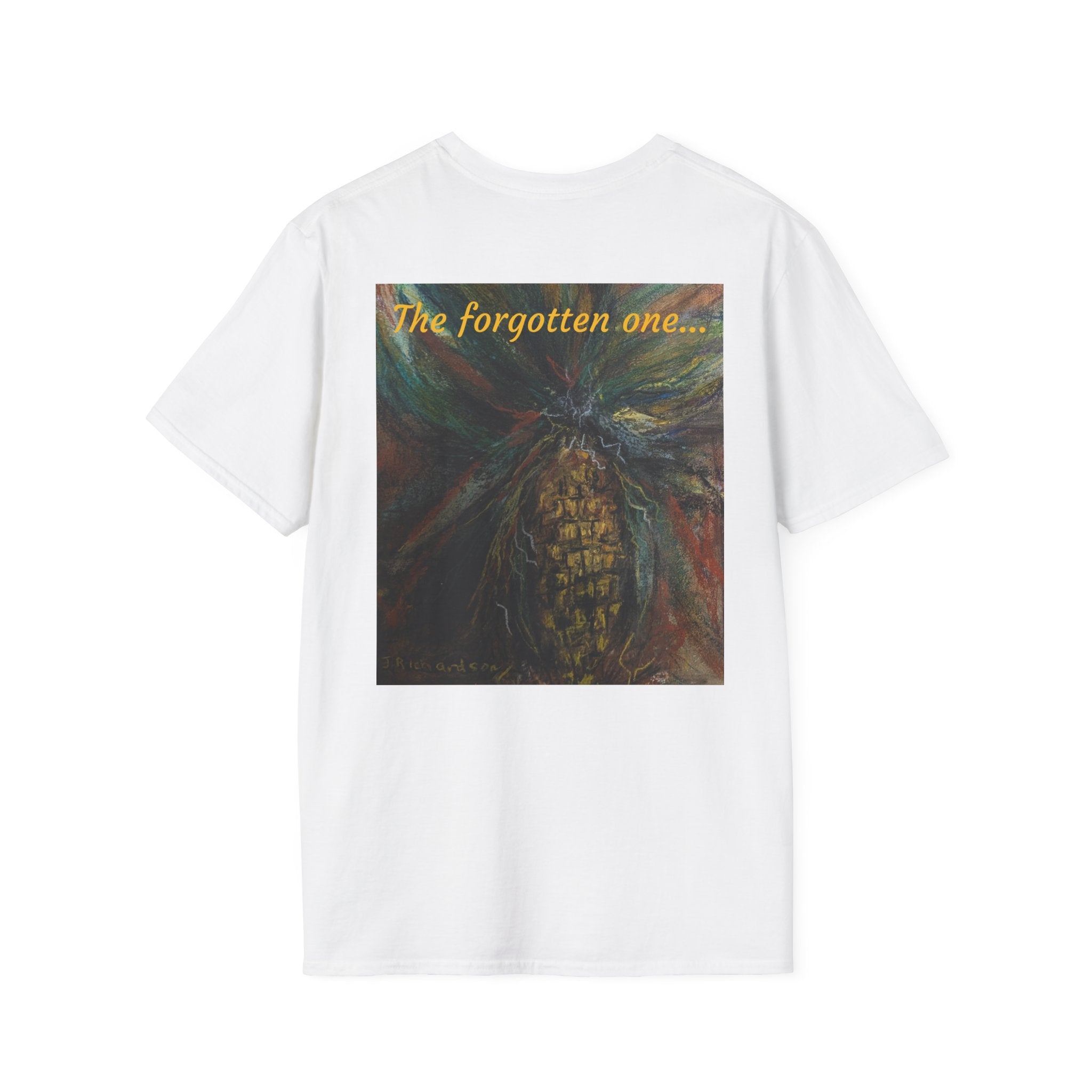 Corn Cob Back Painting T-Shirt | Minimal Small Script Chest Print