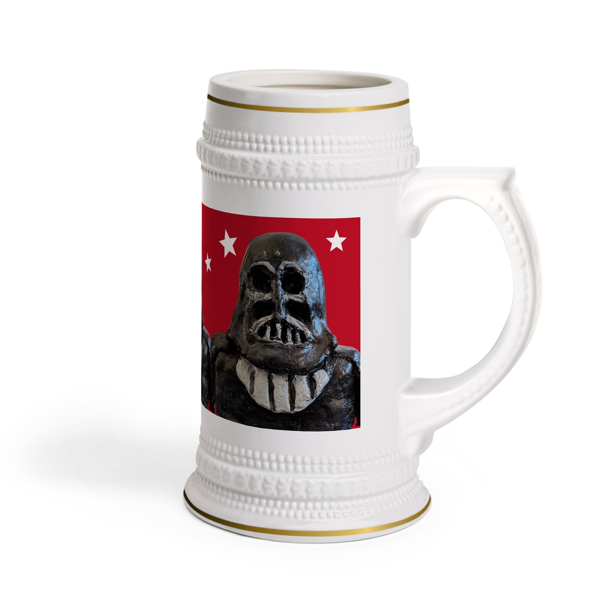 Darth Vader Mask Beer Stein Mug — Retro Red Stars Sci‑Fi Collectible