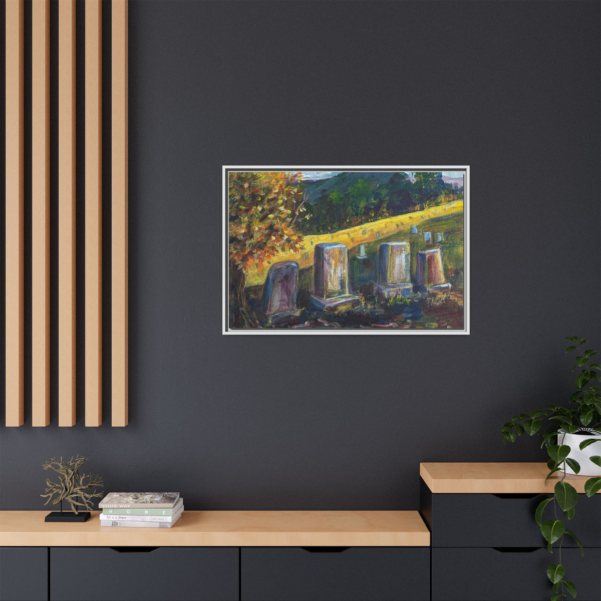 Framed Matte Canvas – Autumn Cemetery Landscape Art Print