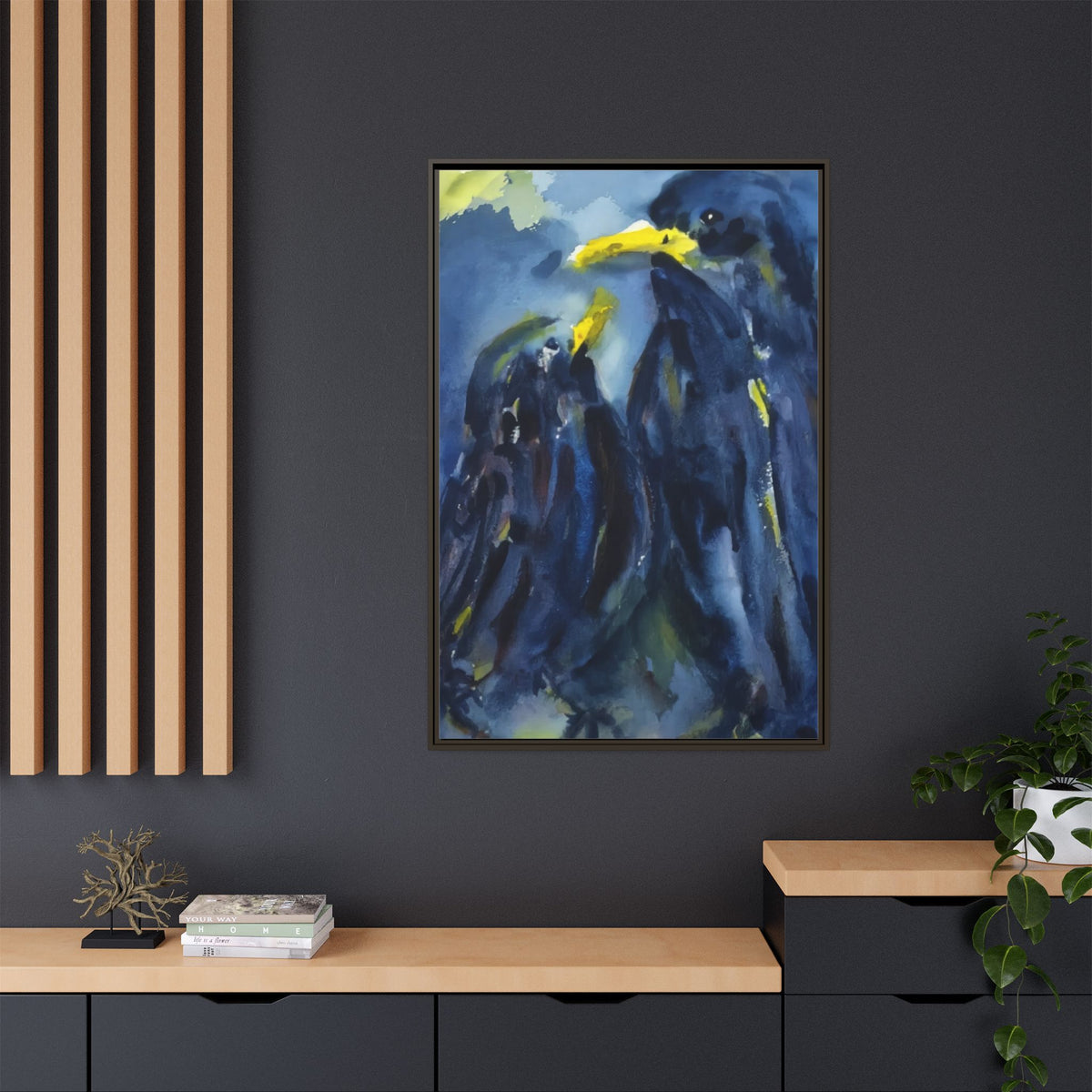 Framed Matte Canvas — Blue Raven Watercolor "Baby & Mother" Wall Art