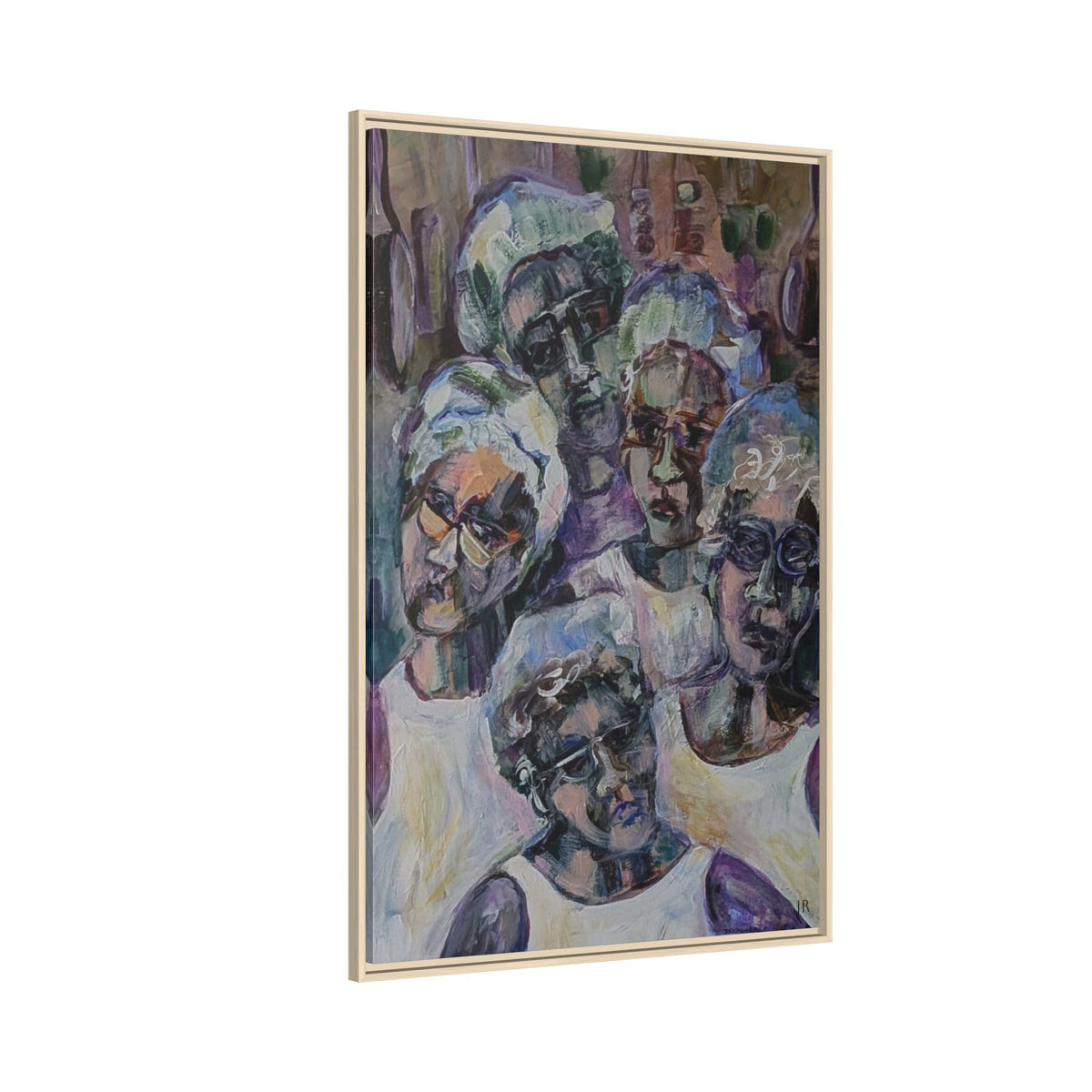 Framed Matte Canvas Art – Abstract Multi-Figure Portrait