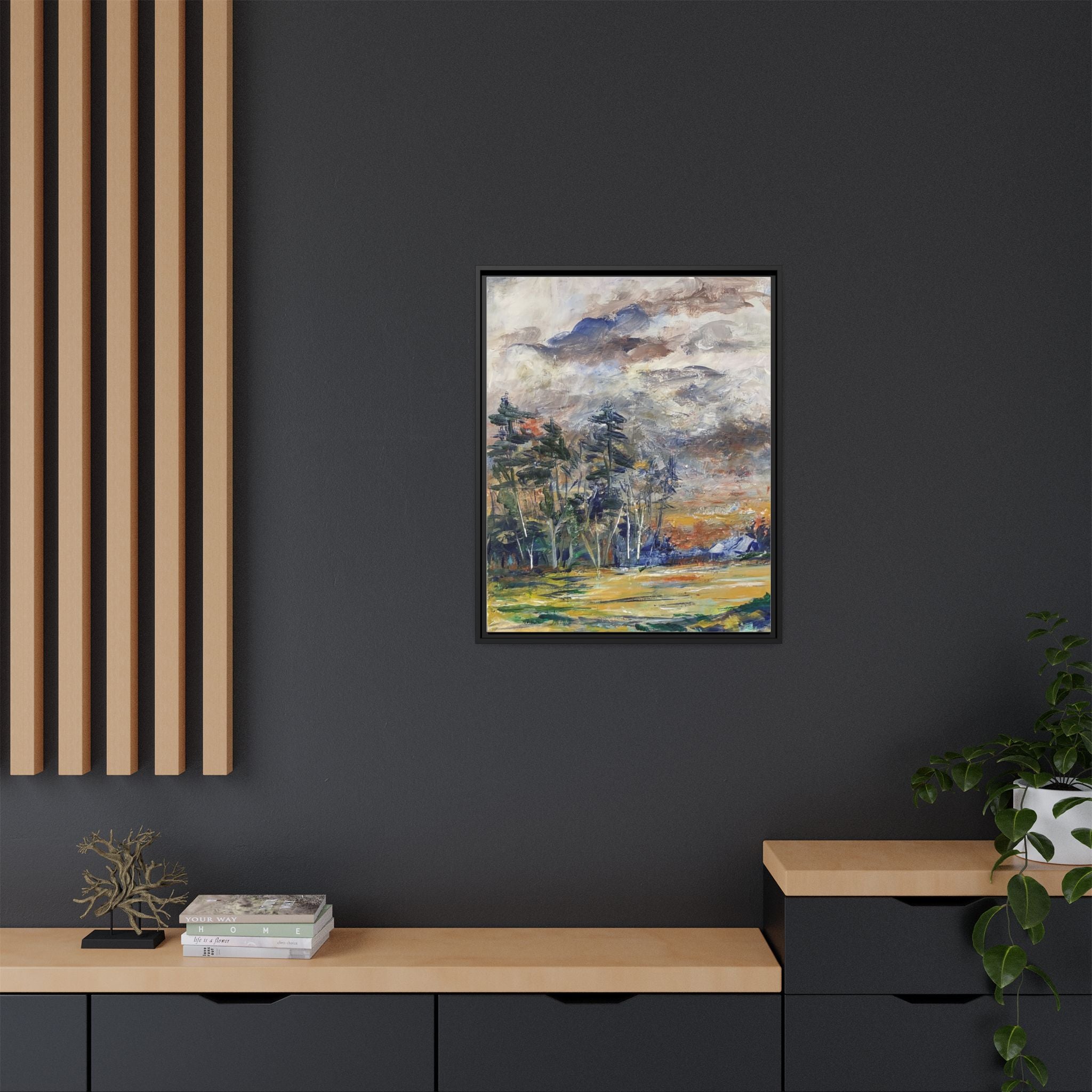 Framed Matte Canvas Landscape Print — Abstract Forest Meadow Wall Art