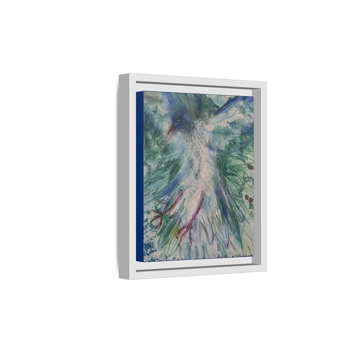 Abstract Blue-Green Bird Painting Matte Canvas