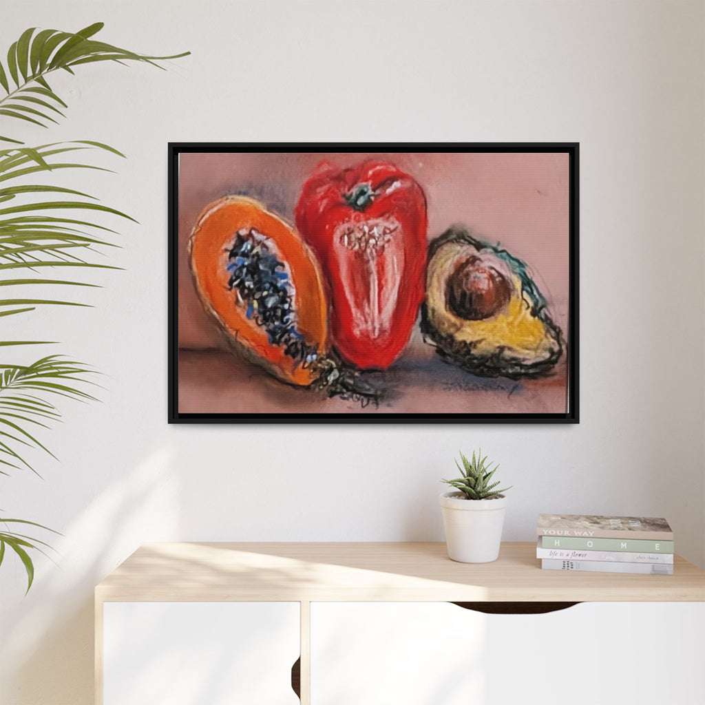 Pepper, Papaya, Avocado Still Life Matte Canvas (Framed)