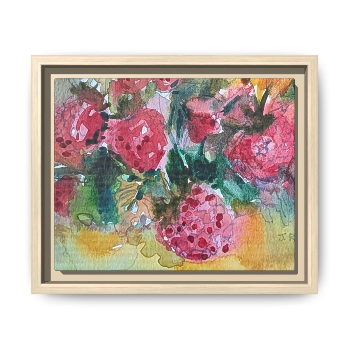 Raspberry Patch Still Life Framed Matte Canvas Print