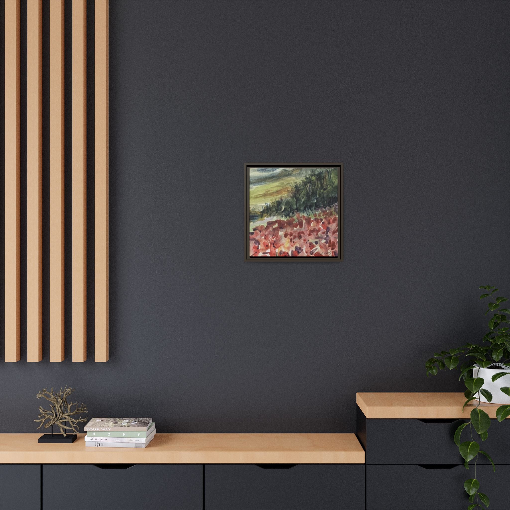 Framed Poppies landscape Matte Canvas,   Multi-color frames)