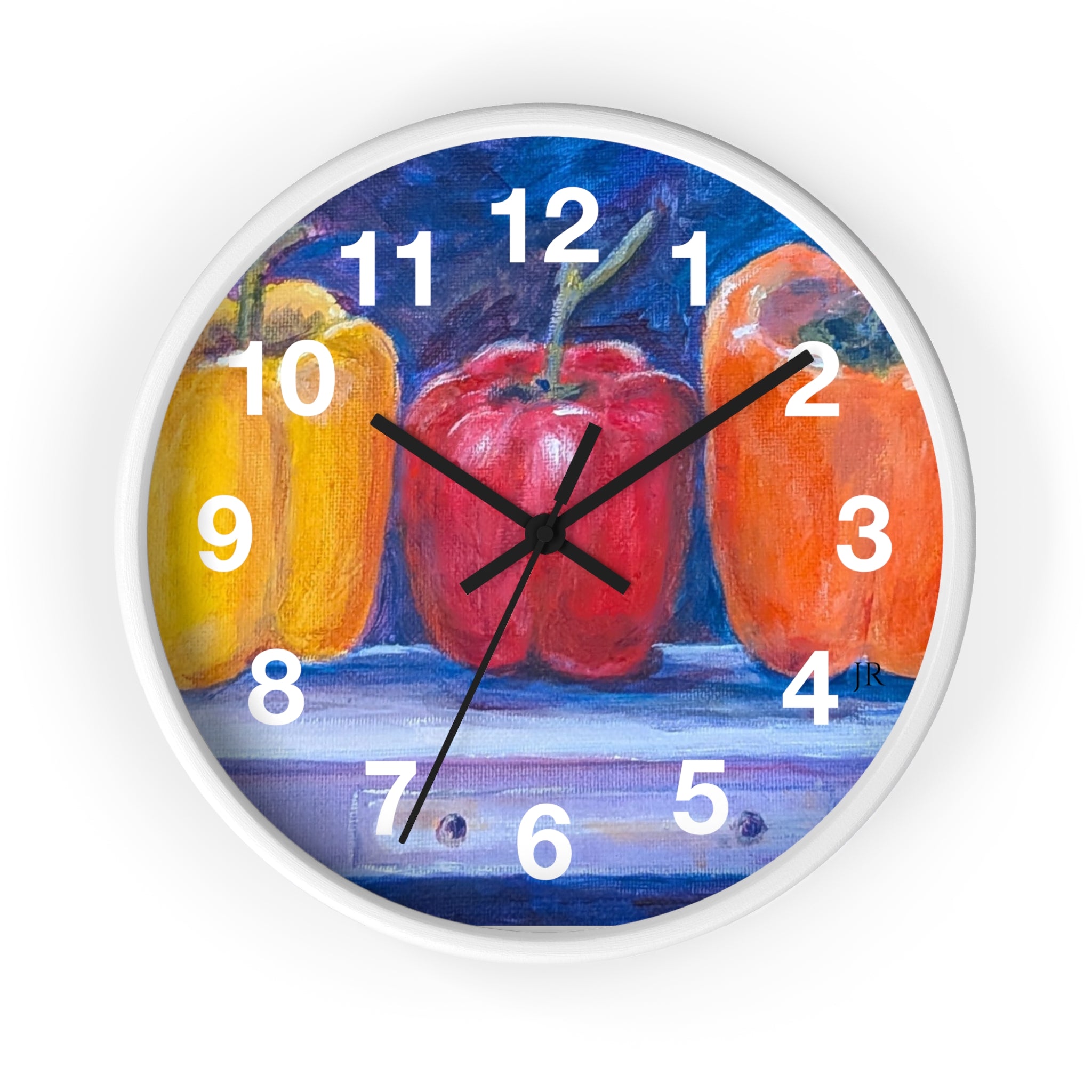 Three Peppers Still Life Wall Clock — Colorful Kitchen Art Clock