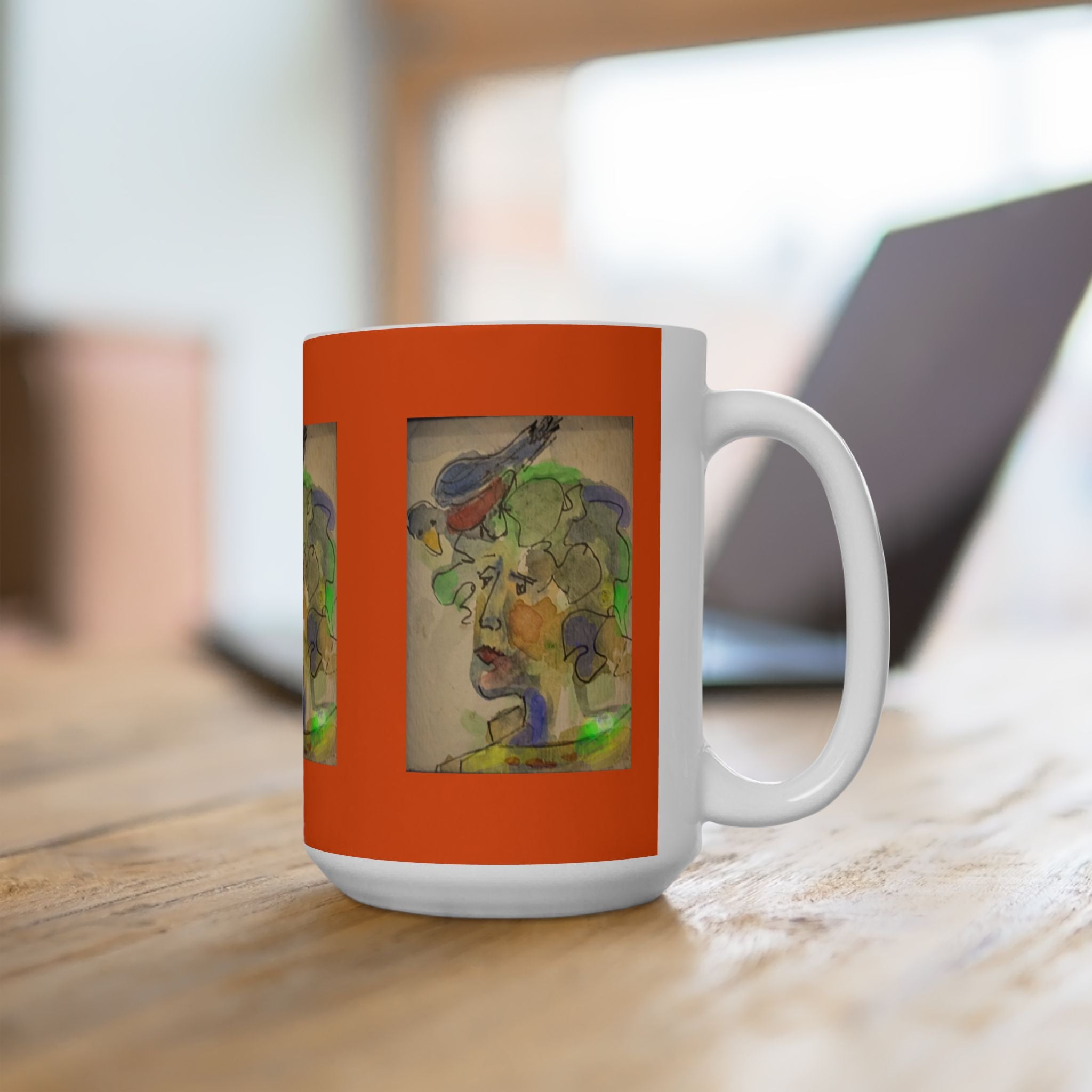 Abstract Watercolor Face Mug | Ceramic Orange Accent