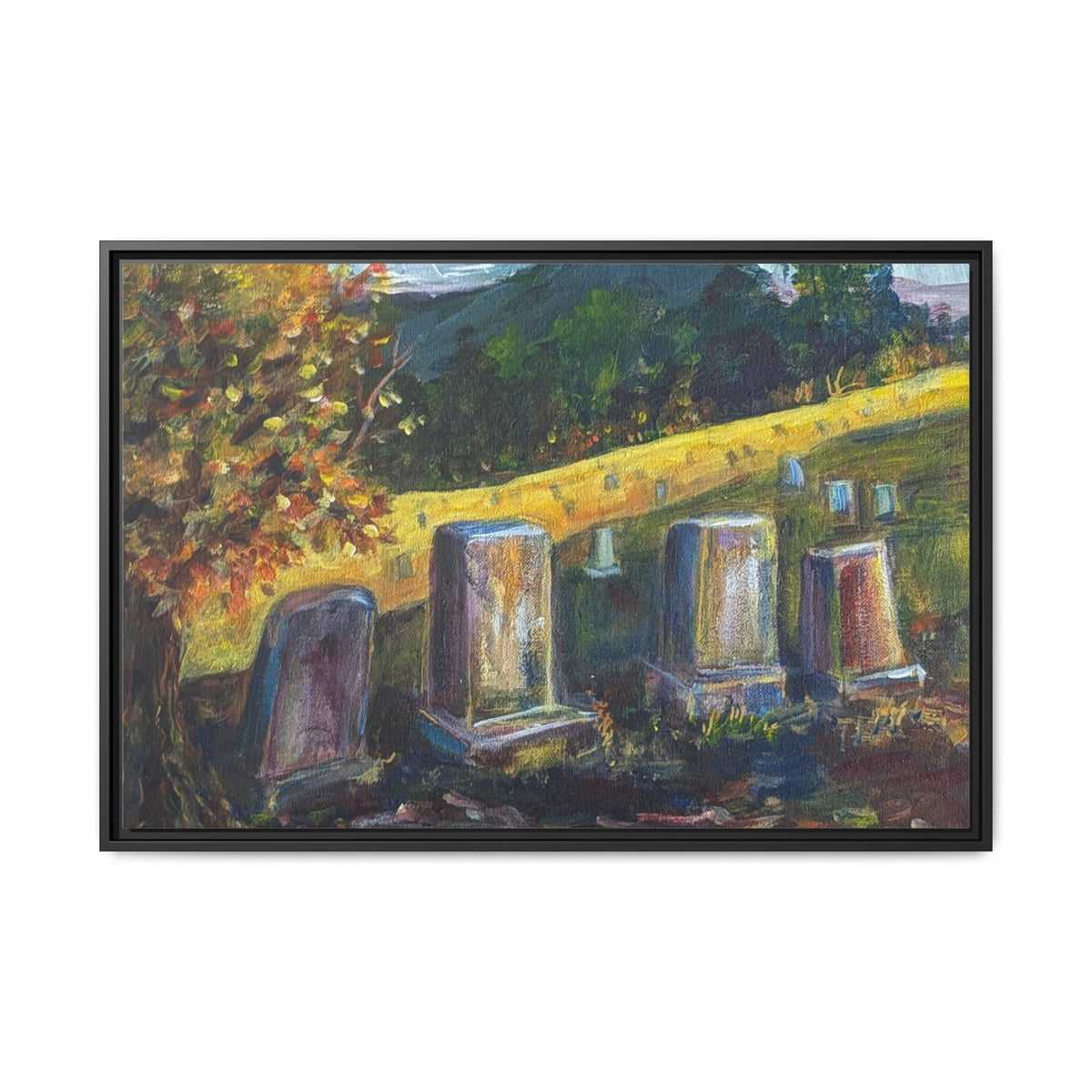 Framed Matte Canvas – Autumn Cemetery Landscape Art Print
