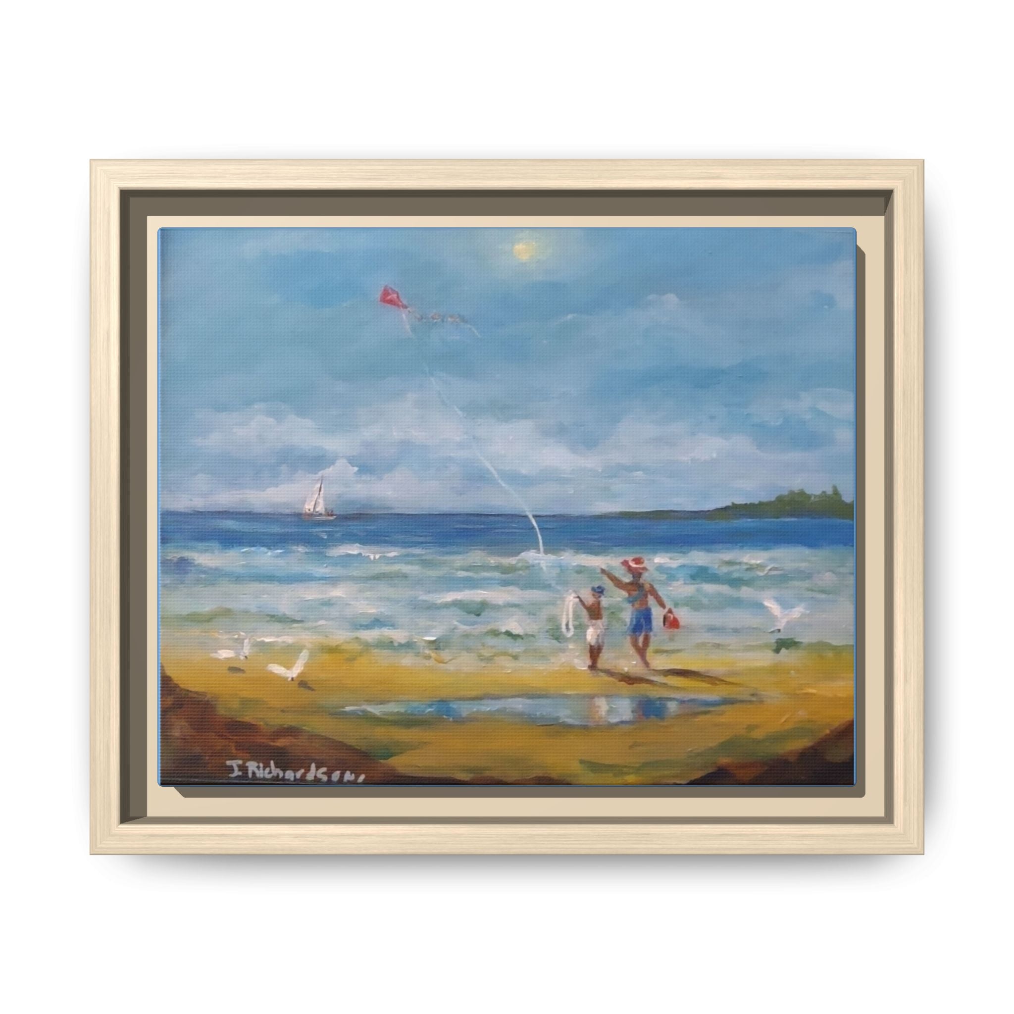 Kite on shore Framed Matte Canvas Wall Art