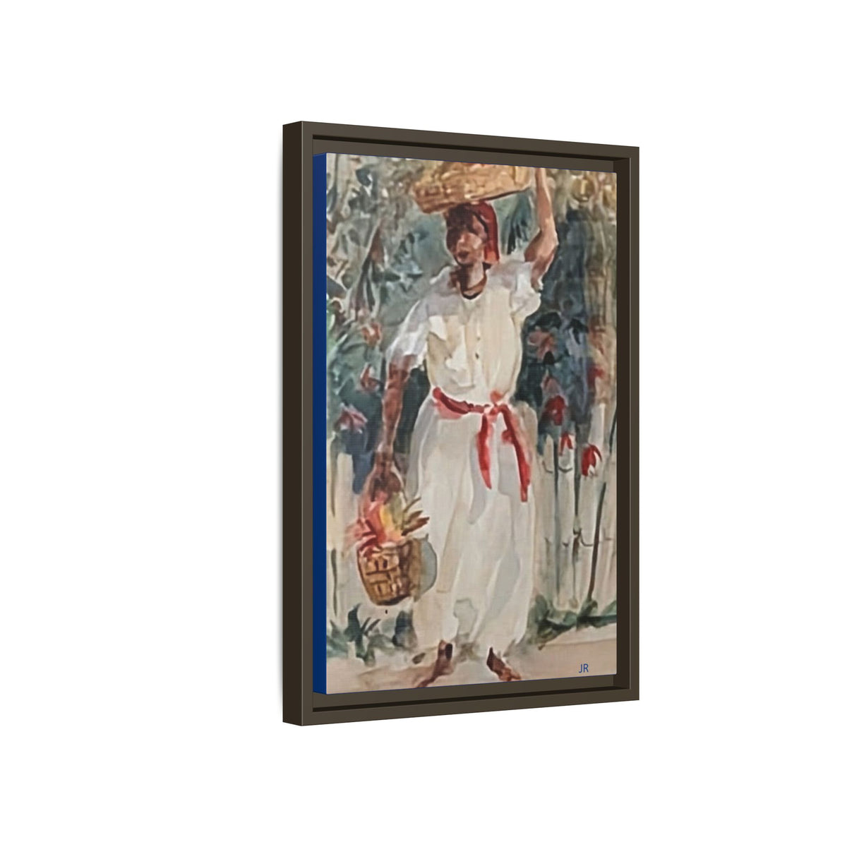 Tropical Market Woman Framed Watercolor Wall Art