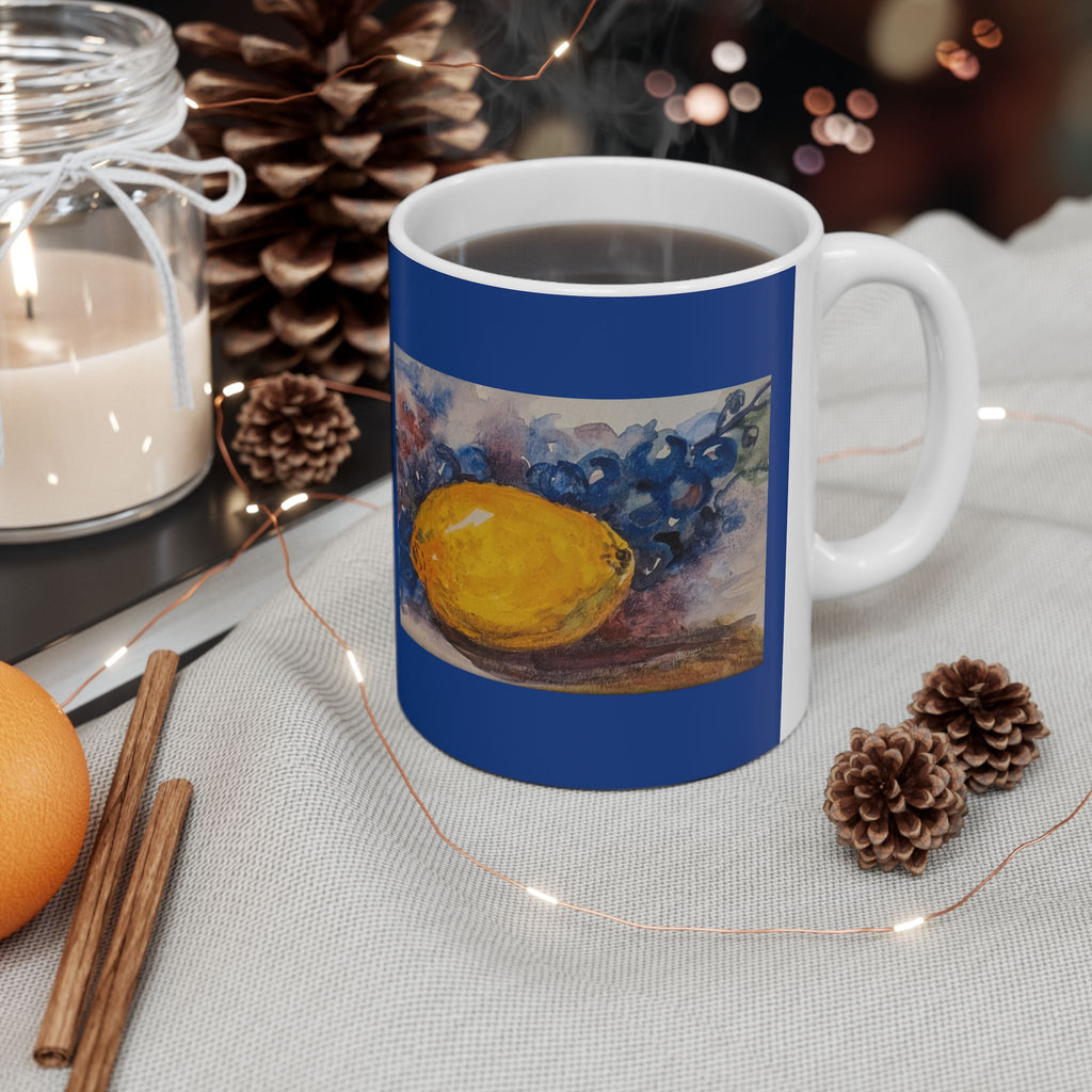 Lemon & Purple grapes Watercolor Mug | Ceramic Mug