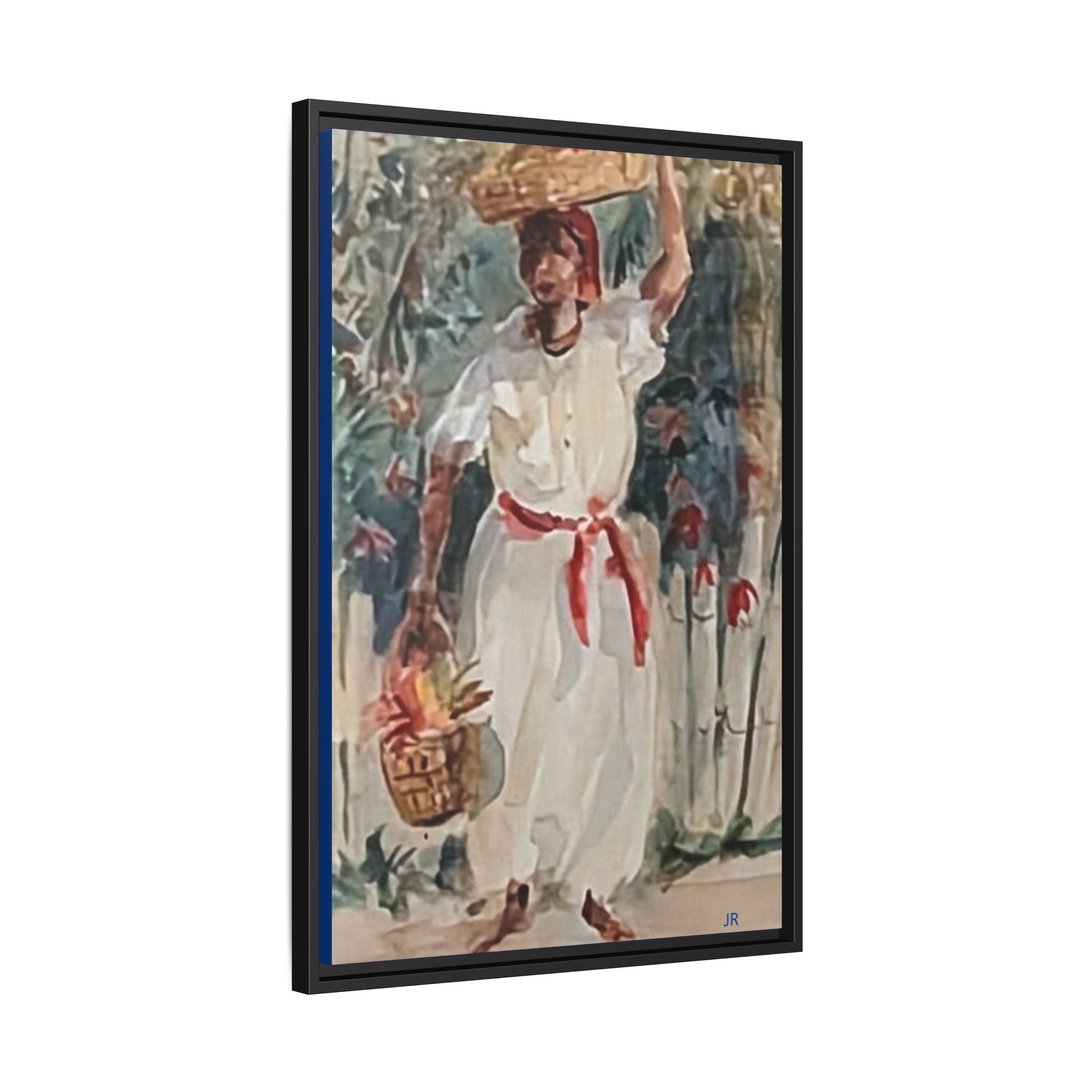 Tropical Market Woman Framed Watercolor Wall Art