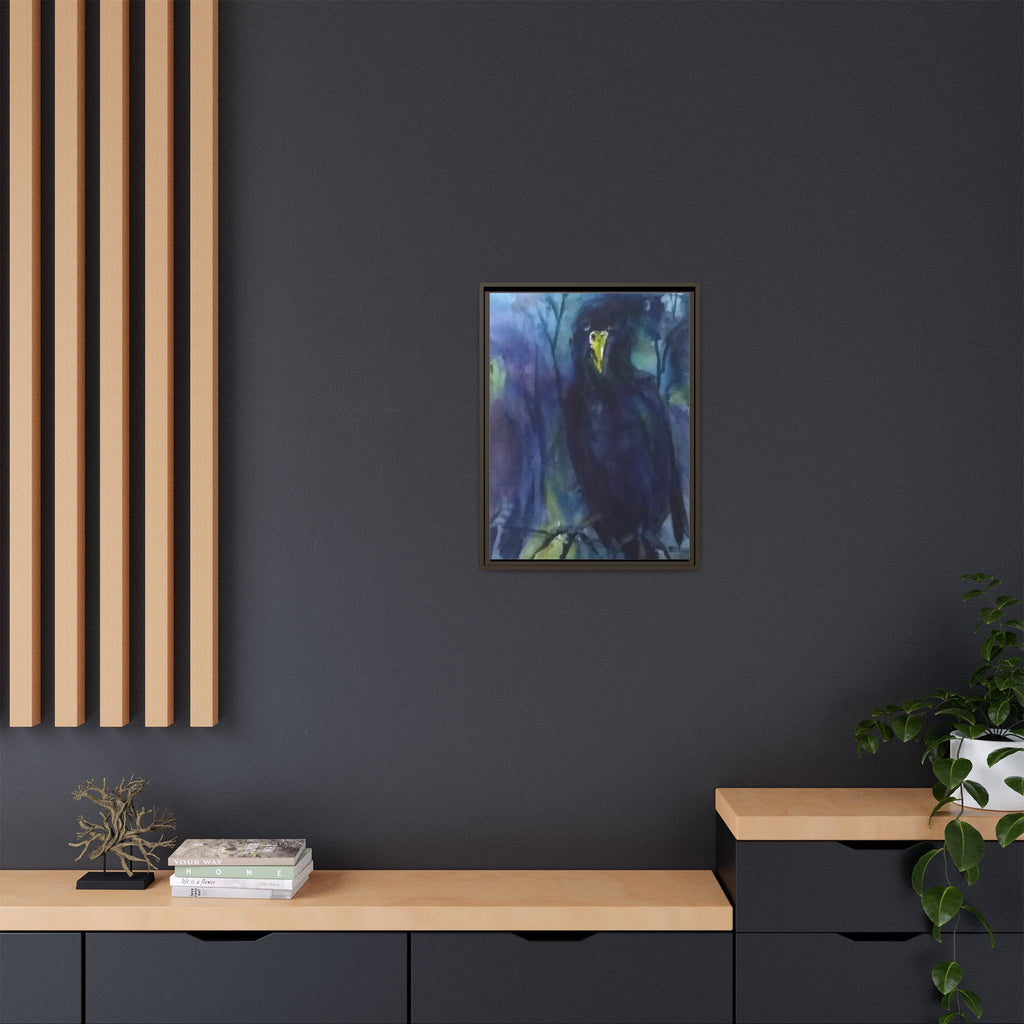 Framed Matte Canvas Print — Moody Black Raven Artwork