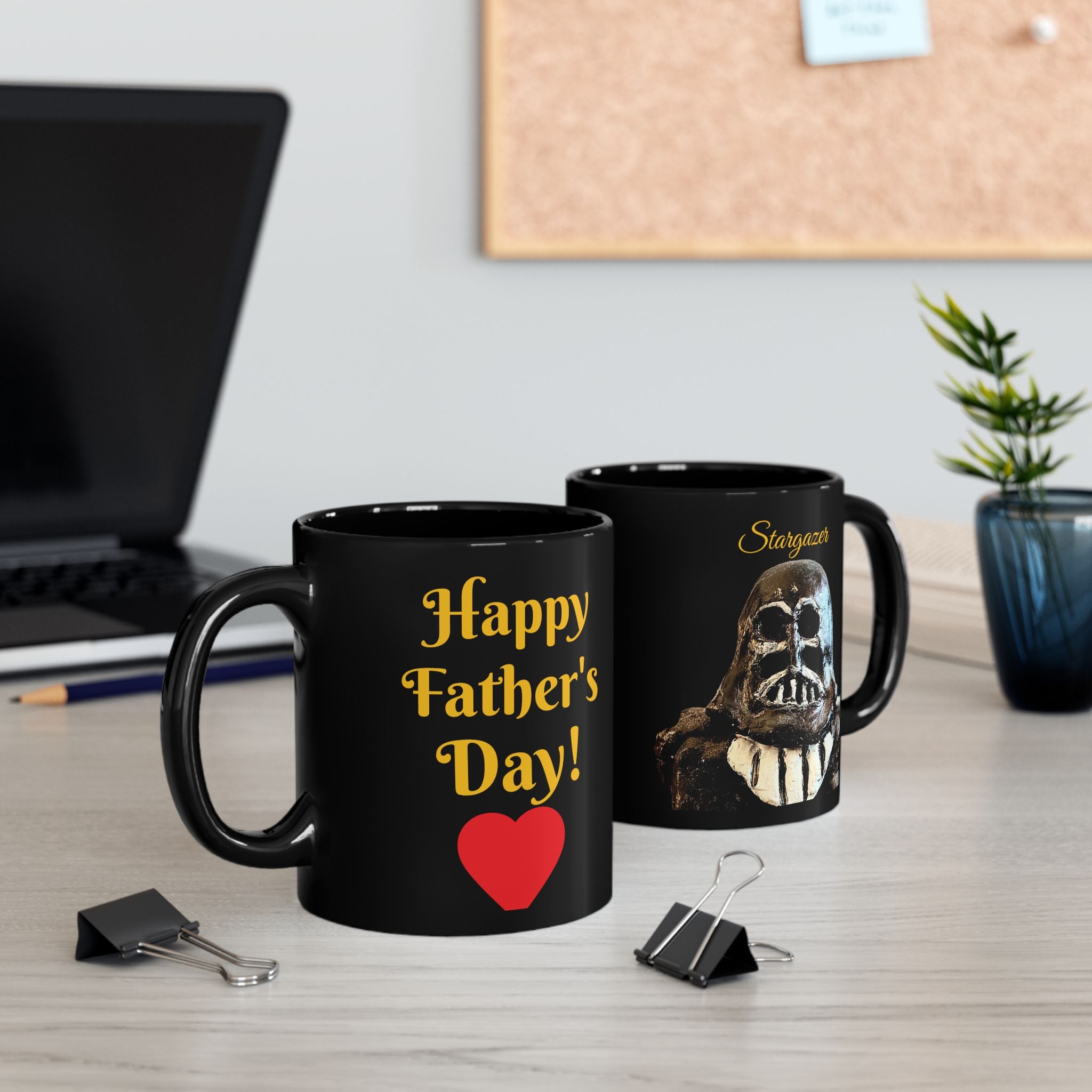 Happy Father's Day Black Mug – 'Dark Character Design (11oz & 15oz)