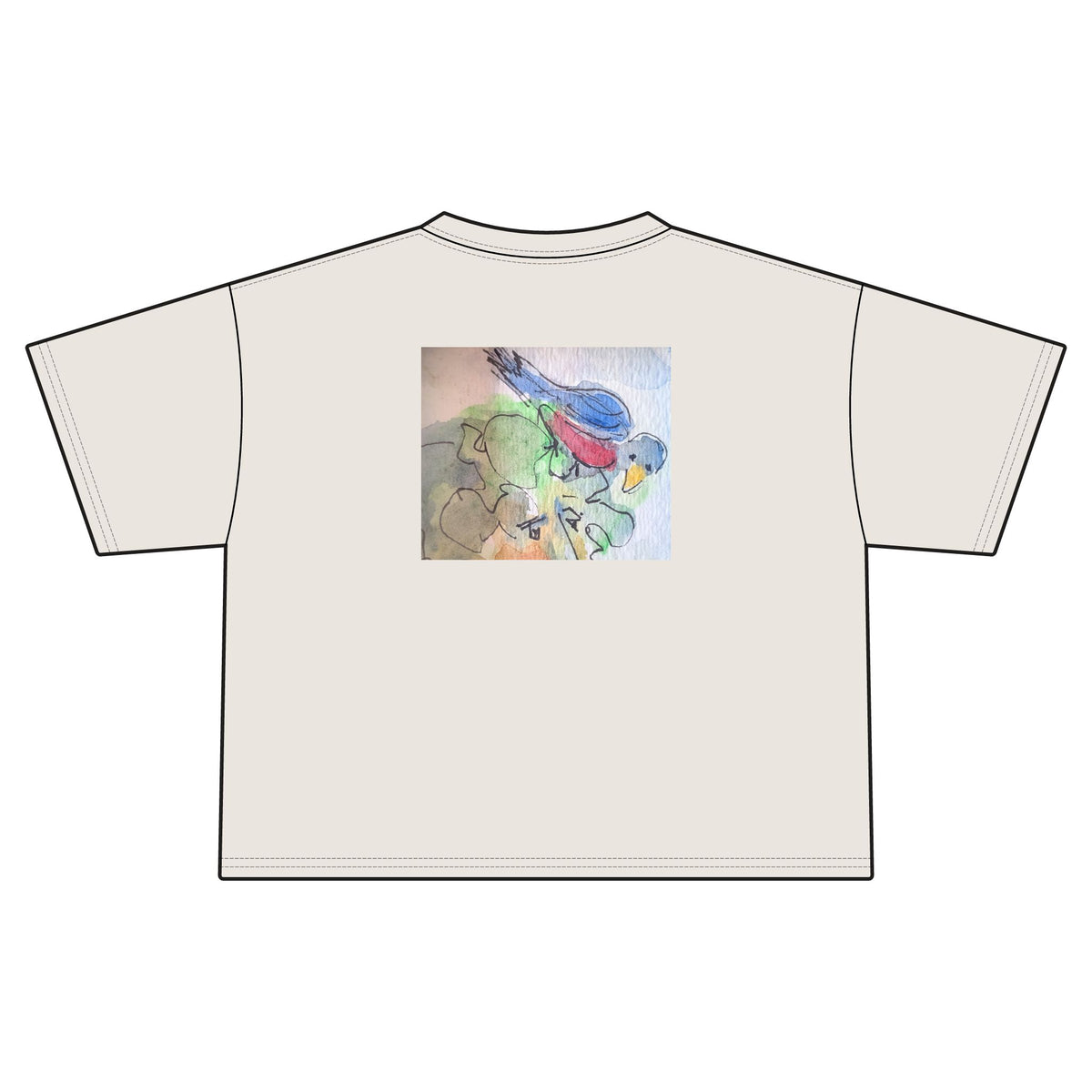 Women's Jersey Crop Tee Bird on head, Frt. Back, sleeves