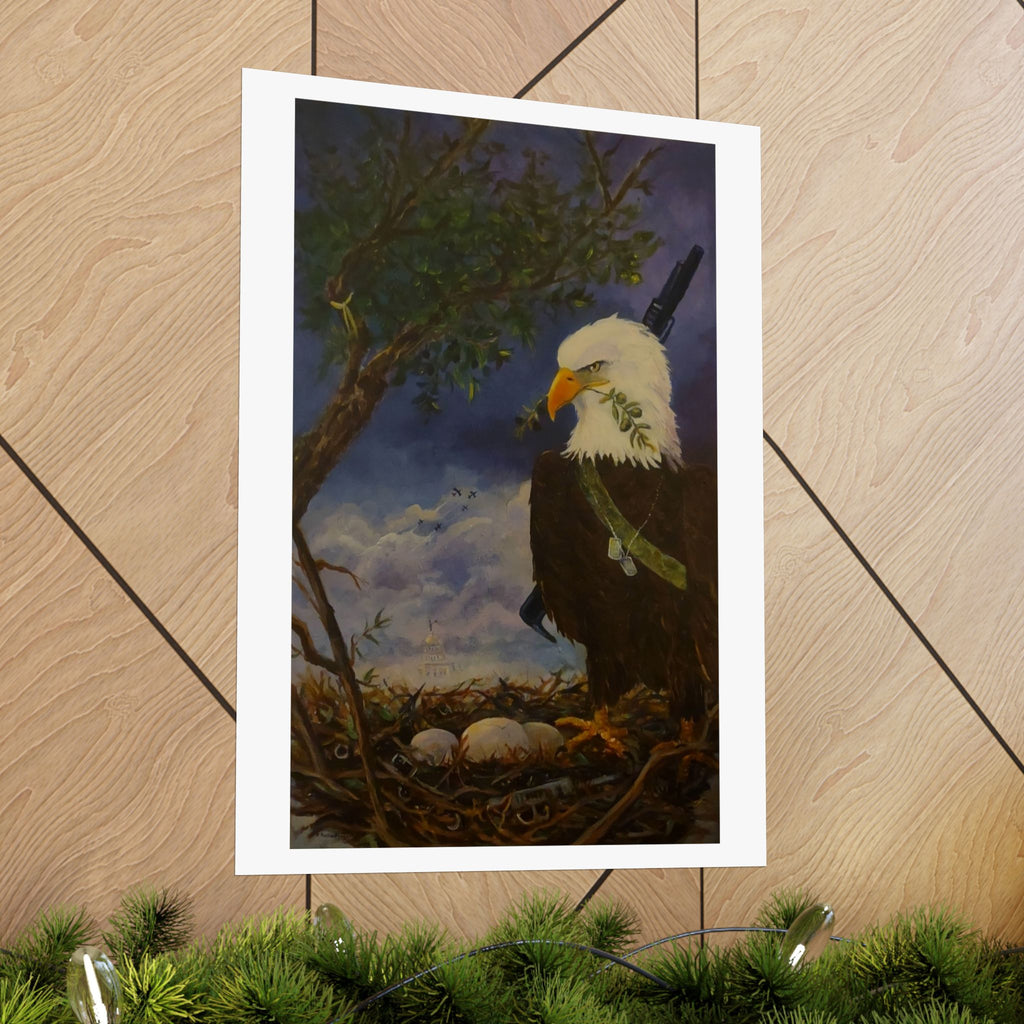 Patriotic Bald Eagle Nest Matte Poster | Vintage Wildlife Art