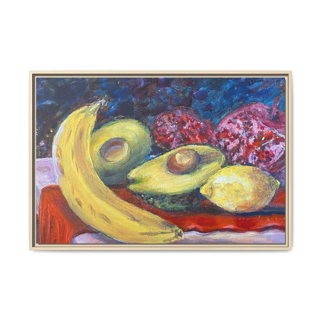 Framed Matte Canvas Still Life Print — Banana, Avocado & Lemon Artwork