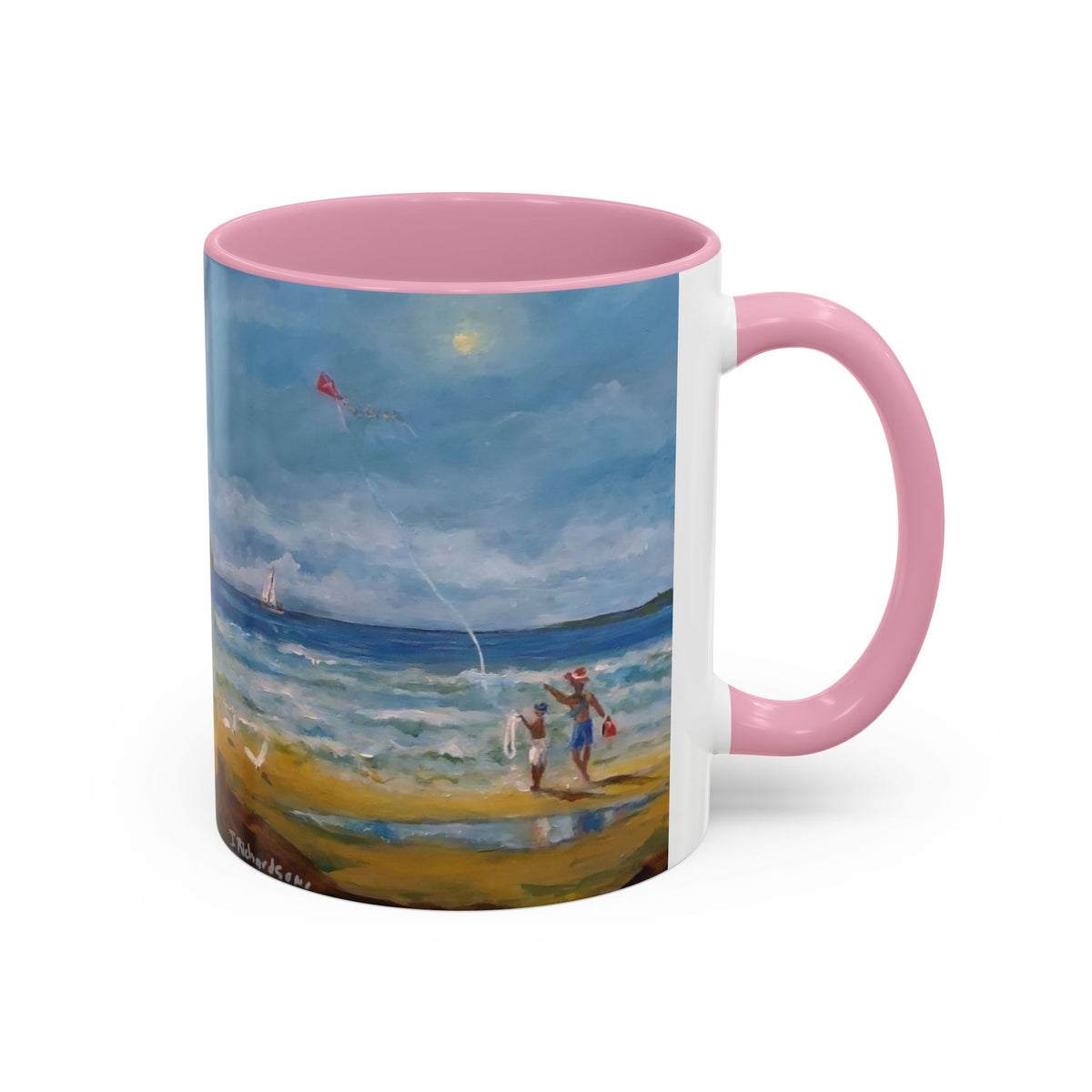 Beach & kite scene, Coffee Accent Mug - Personalize it! Colorful Ceramic Mug (11oz, 15oz)