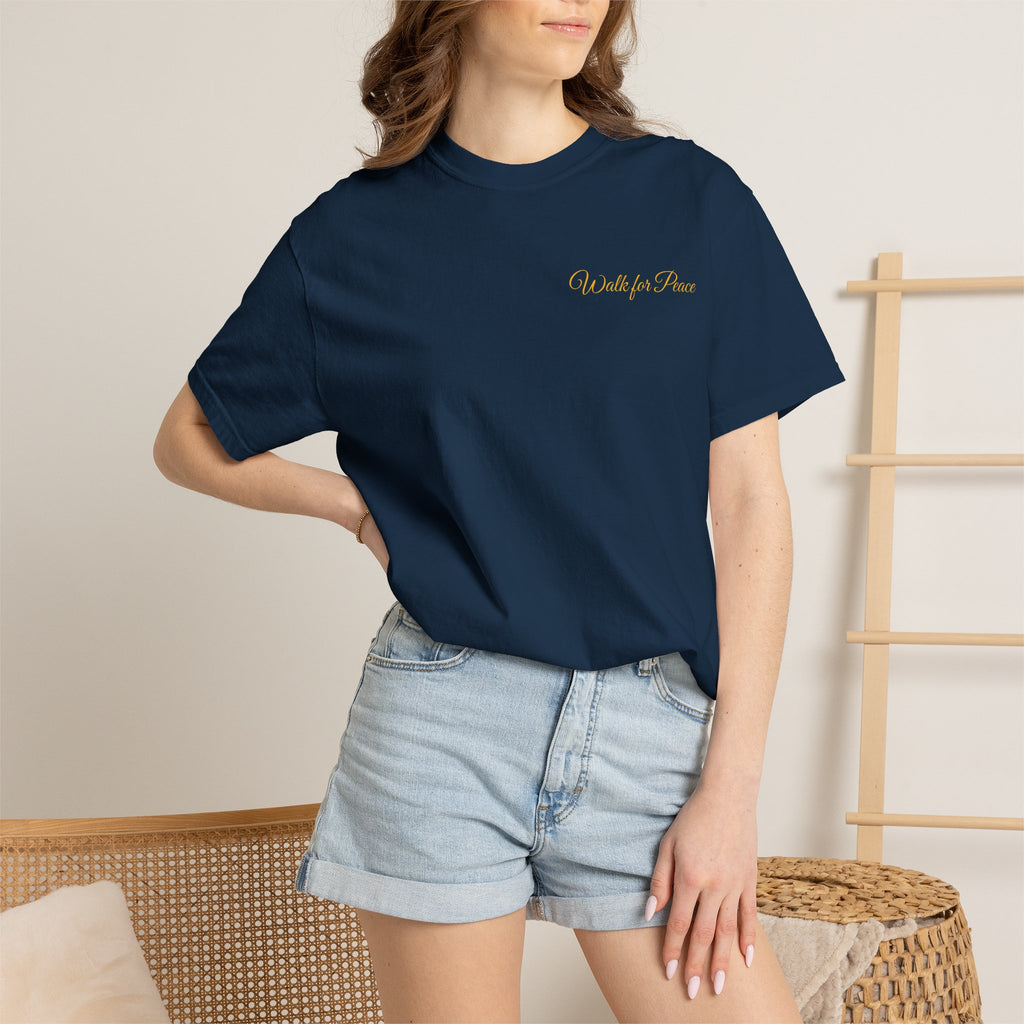 "Walk for Peace," Back design, Unisex Garment-Dyed T-shirt