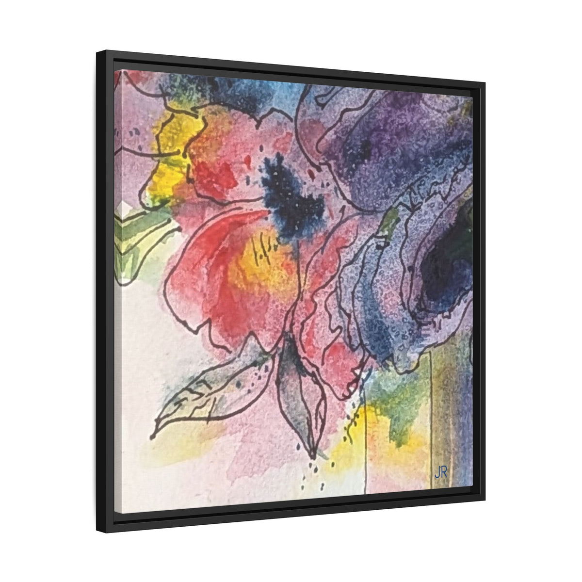 Framed Floral Watercolor Canvas Print — Colorful Abstract Poppies