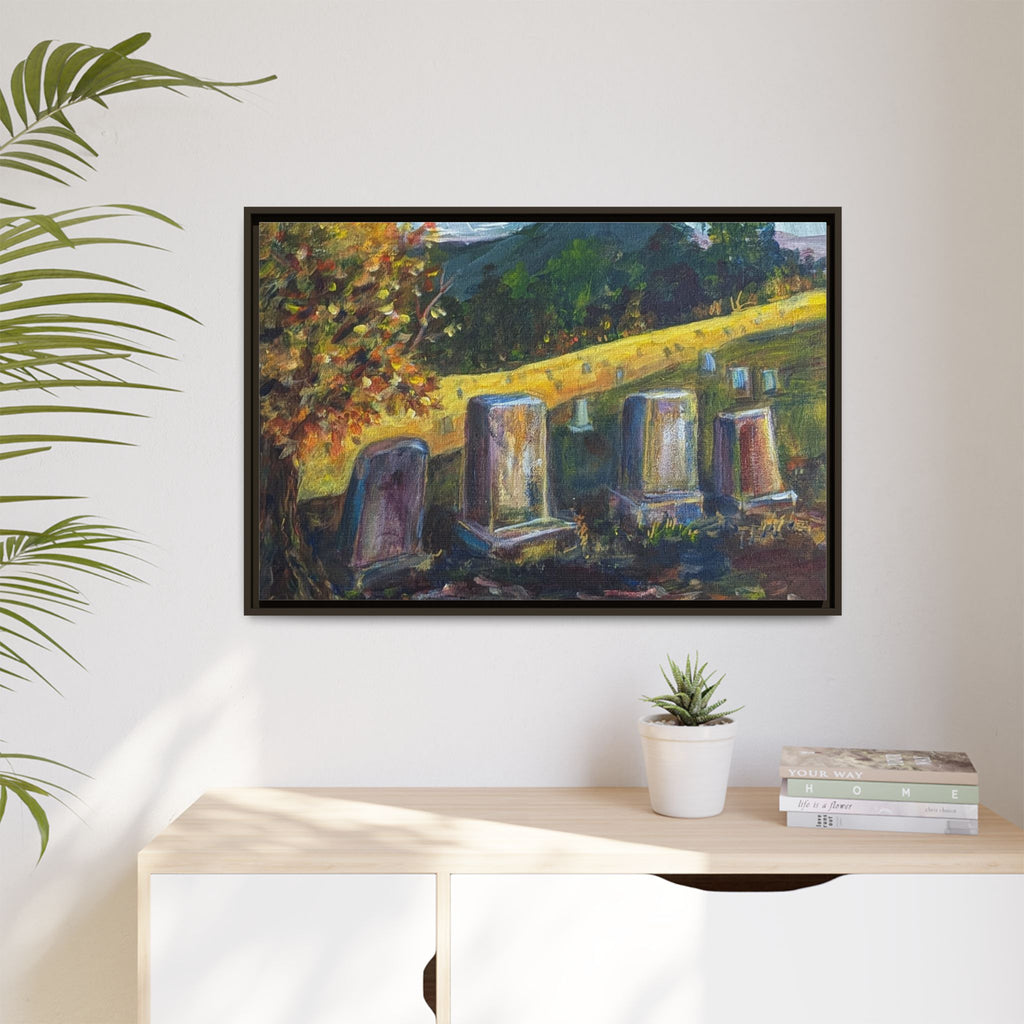 Framed Matte Canvas – Autumn Cemetery Landscape Art Print