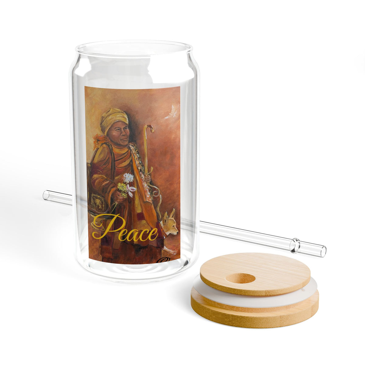 Peaceful Monk Sipper Glass, 16oz Tempered Glass