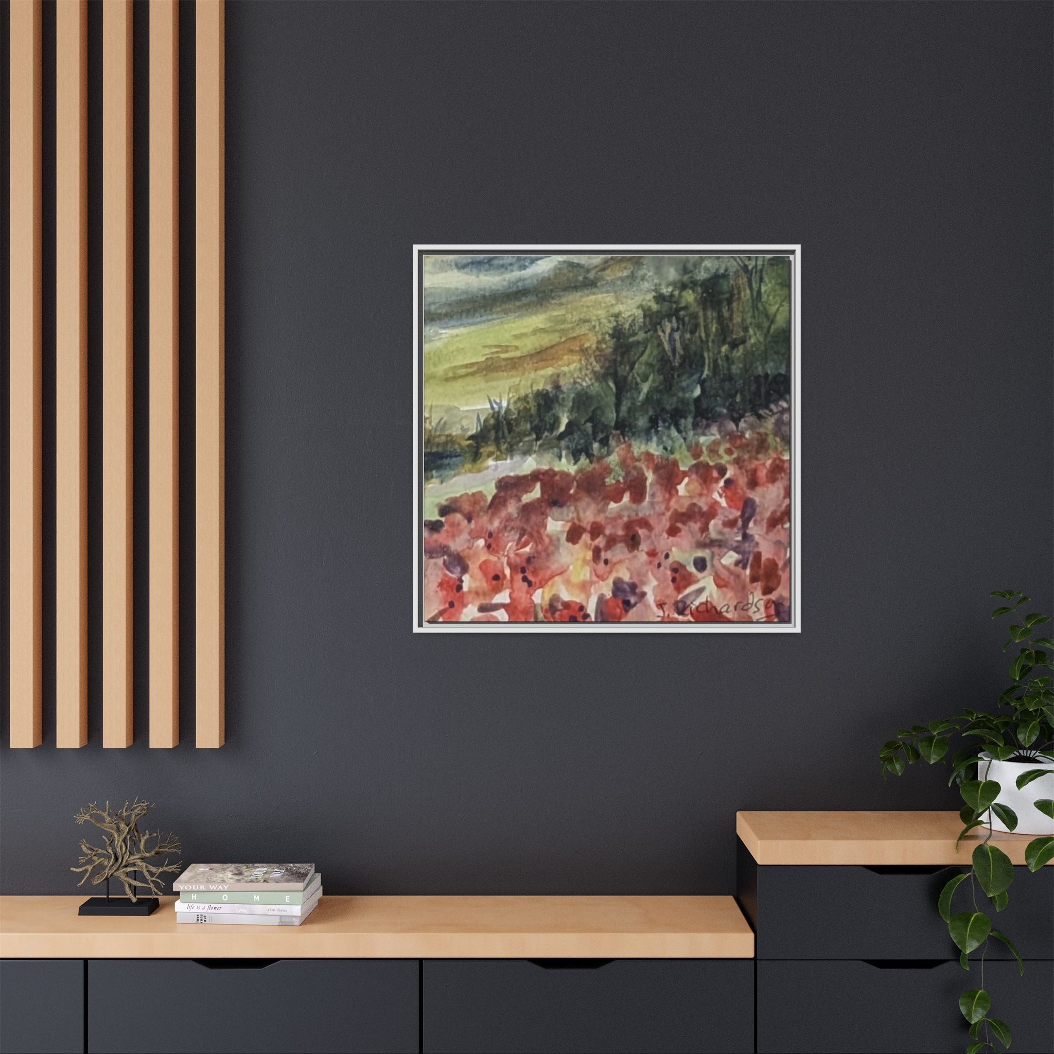 Framed Poppies landscape Matte Canvas,   Multi-color frames)