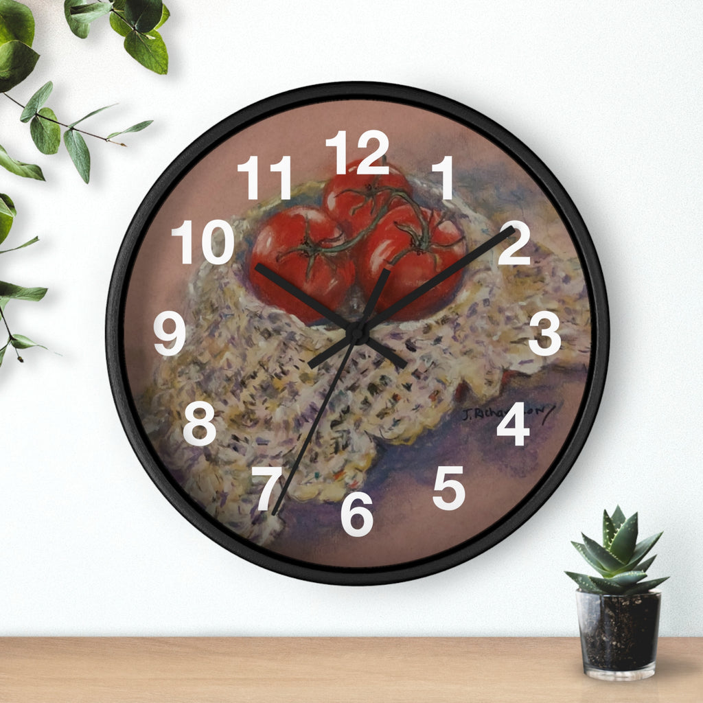 Tomato Still Life Wall Clock — Rustic Kitchen Art Clock