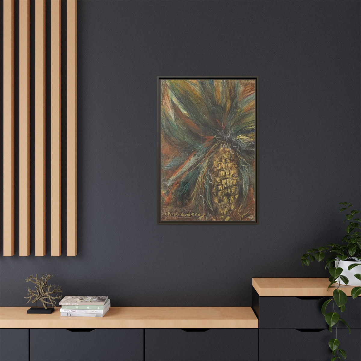 Forgotten Corn Husk Framed Canvas — Tropical Pineapple Matte Wall Art