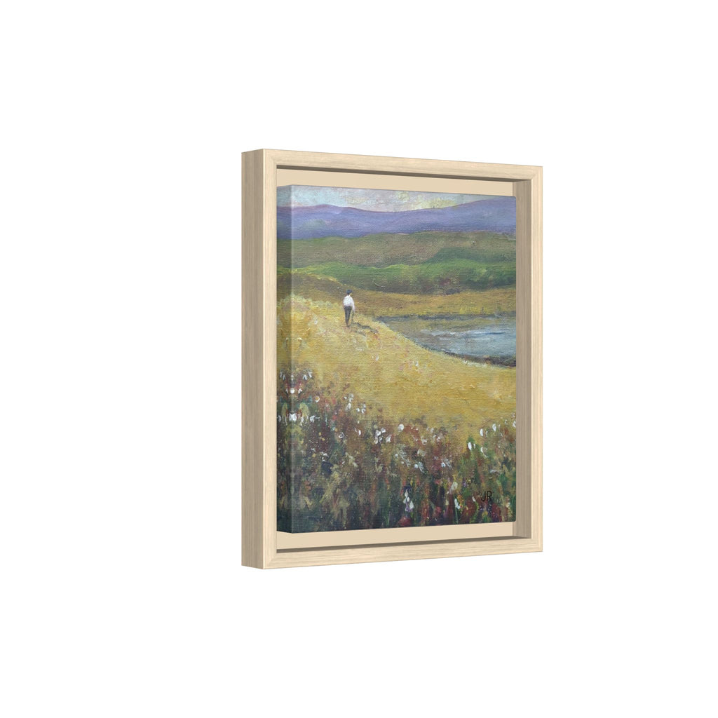 Solitary Walker Landscape Matte Canvas Framed | Pastel Field Wall Art
