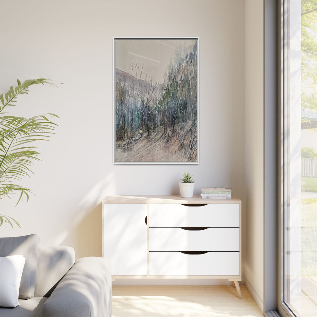 Misty Forest Landscape Matte Canvas Framed | Watercolor Mountain Scene