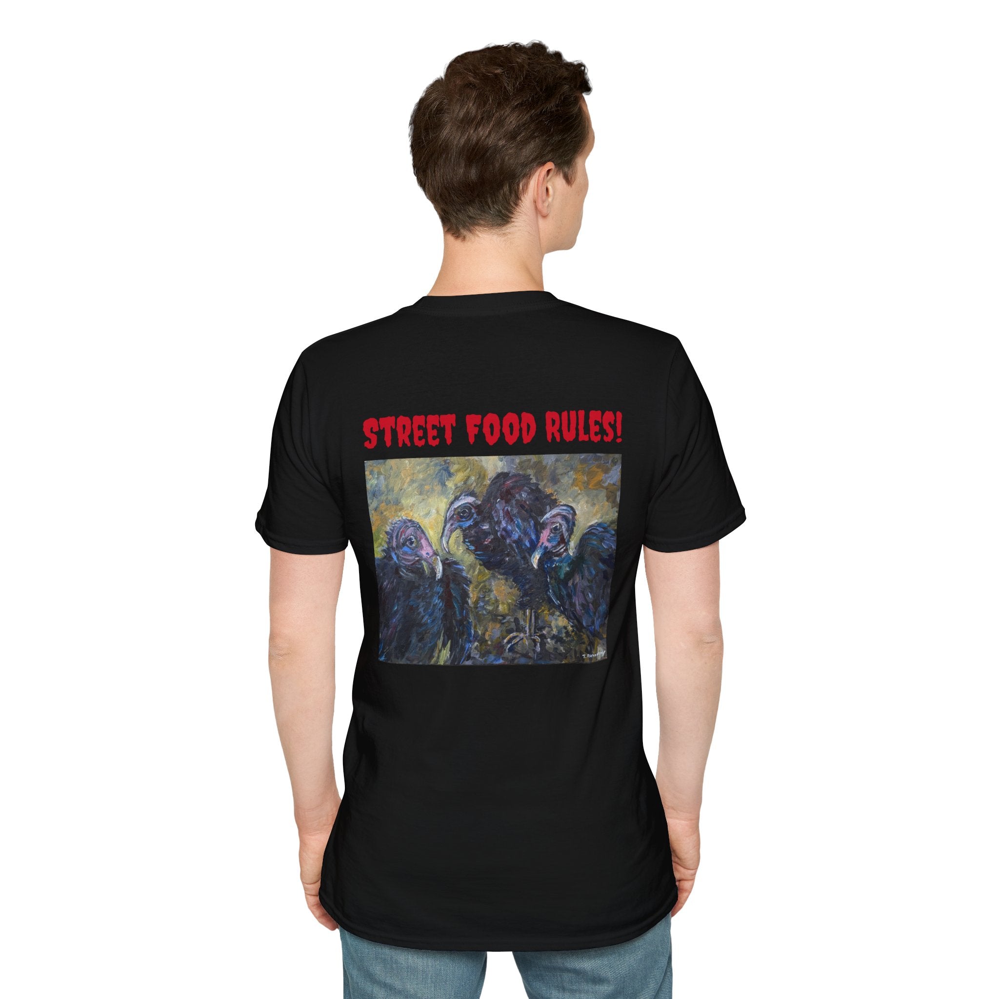 Street Food Rules l  vultures back design T-Shirt | Minimal Chest Script