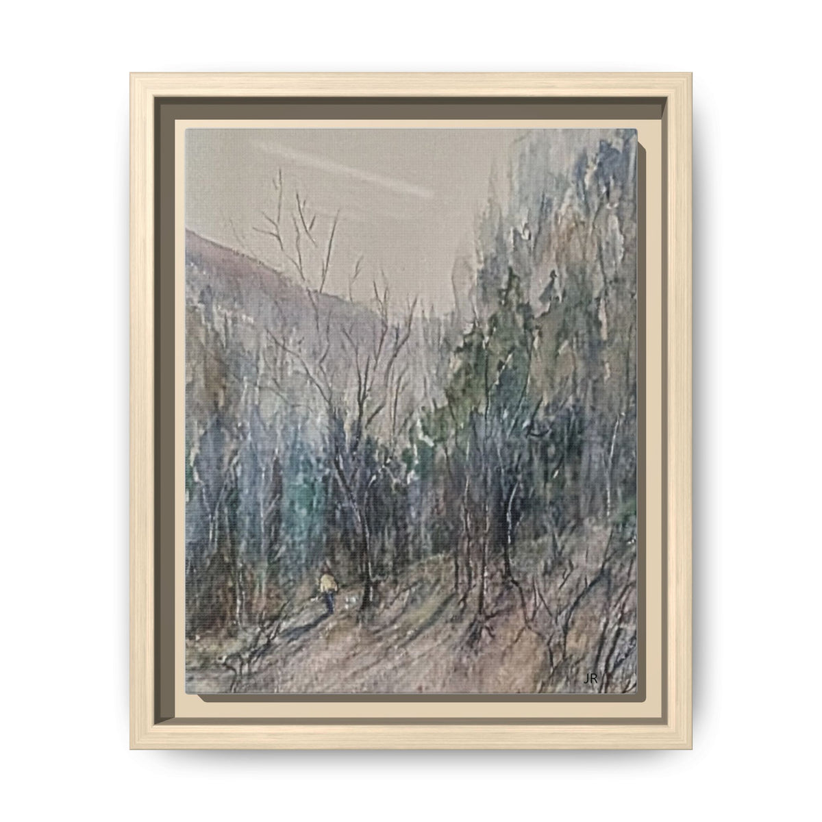 Misty Forest Landscape Matte Canvas Framed | Watercolor Mountain Scene