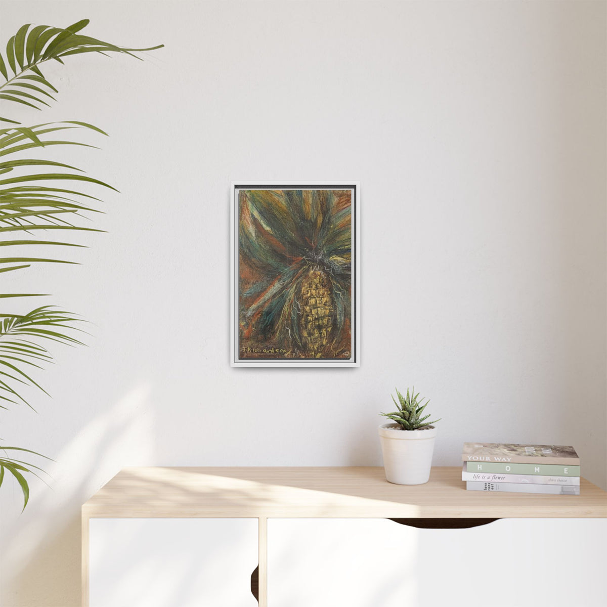 Forgotten Corn Husk Framed Canvas — Tropical Pineapple Matte Wall Art