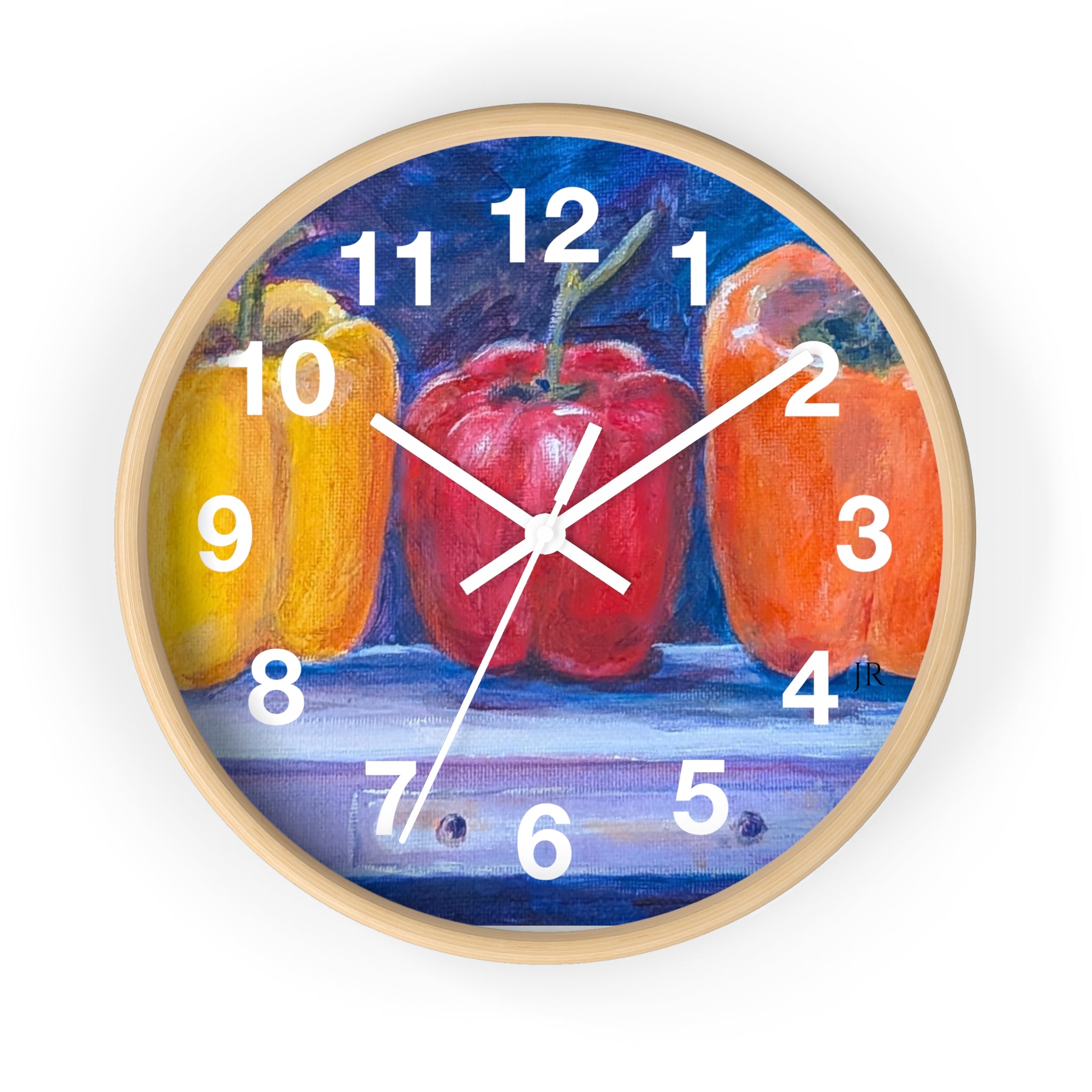 Three Peppers Still Life Wall Clock — Colorful Kitchen Art Clock