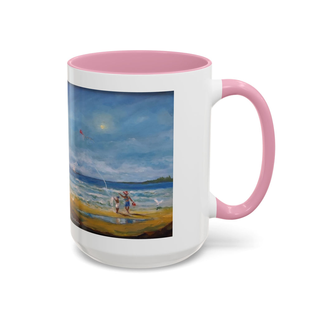 Beach & kite scene, Coffee Accent Mug - Personalize it! Colorful Ceramic Mug (11oz, 15oz)