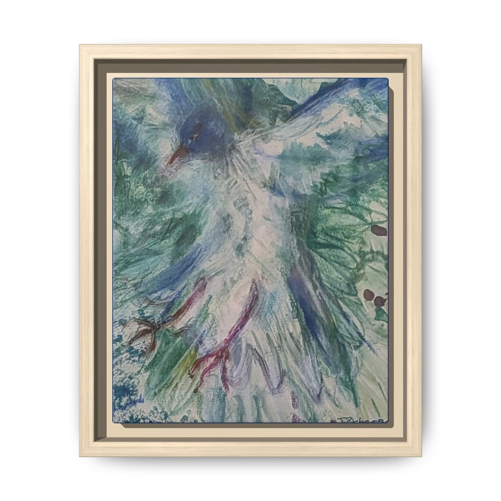 Abstract Blue-Green Bird Painting Matte Canvas