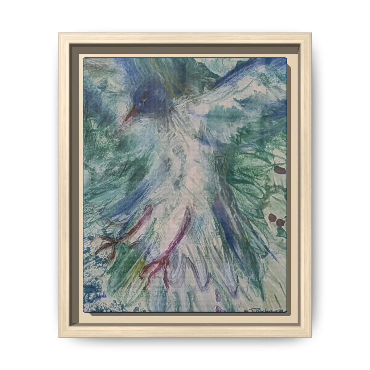 Abstract Blue-Green Bird Painting Matte Canvas