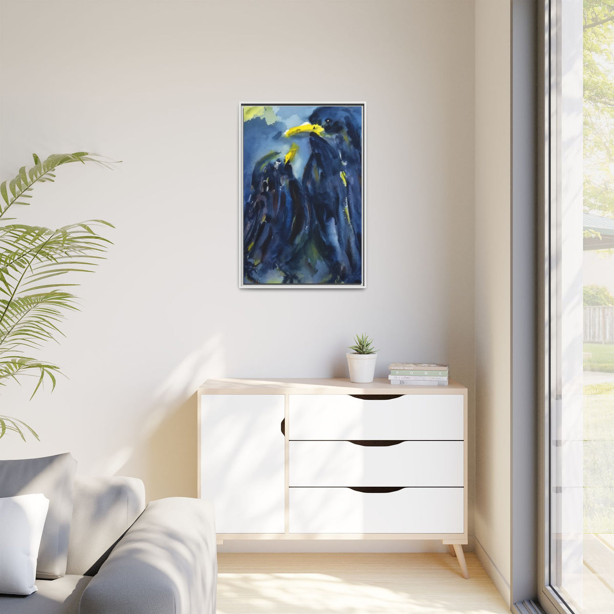 Framed Matte Canvas — Blue Raven Watercolor "Baby & Mother" Wall Art