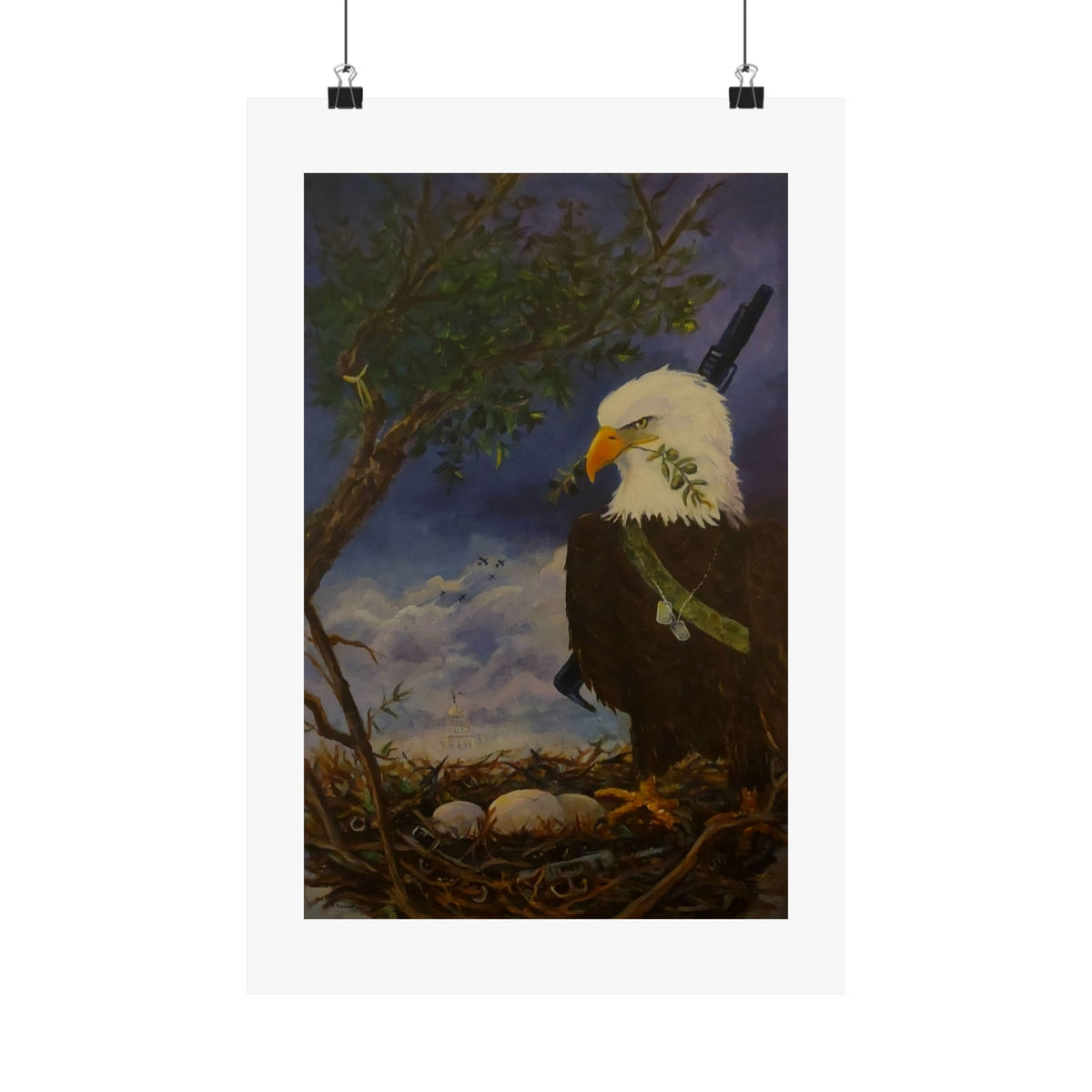 Patriotic Bald Eagle Nest Matte Poster | Vintage Wildlife Art
