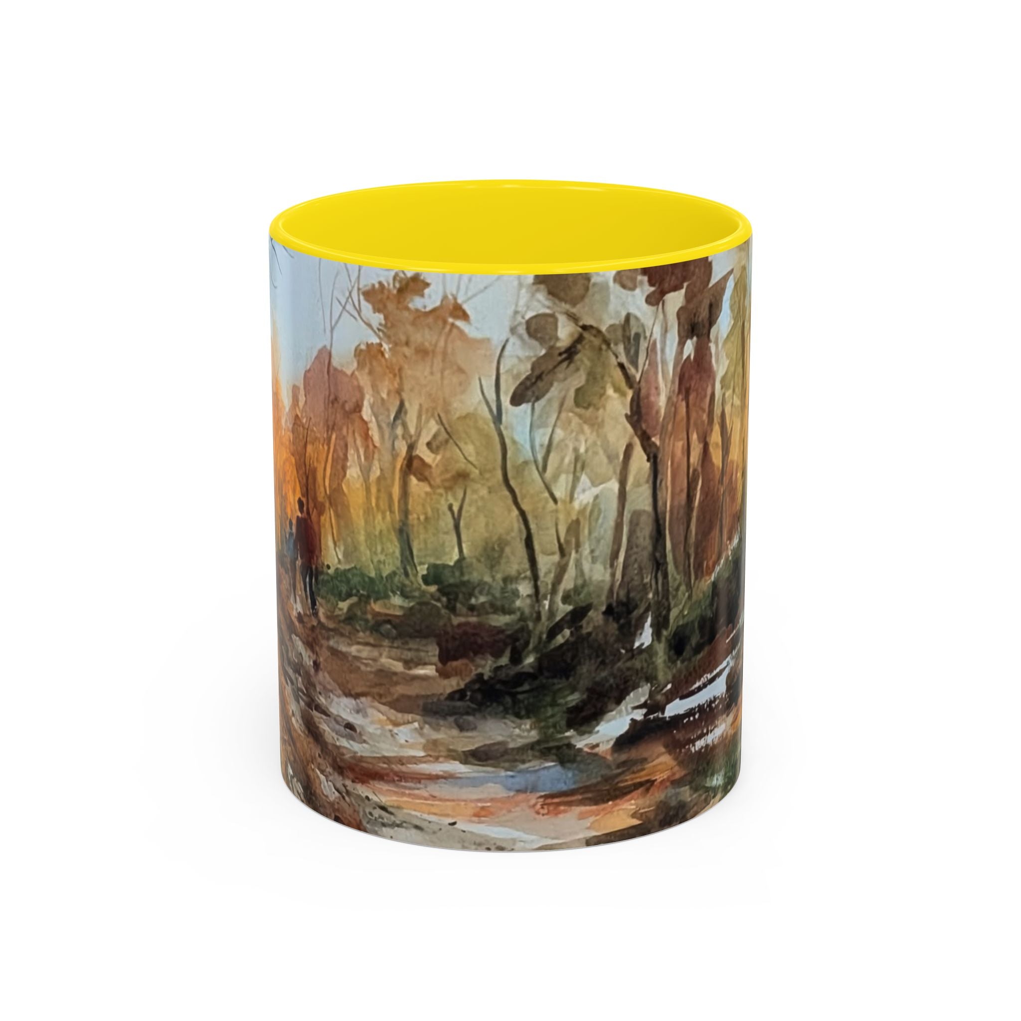 Autumn Woodland Coffee Mug — Painterly Fall Forest Trail Accent Mug