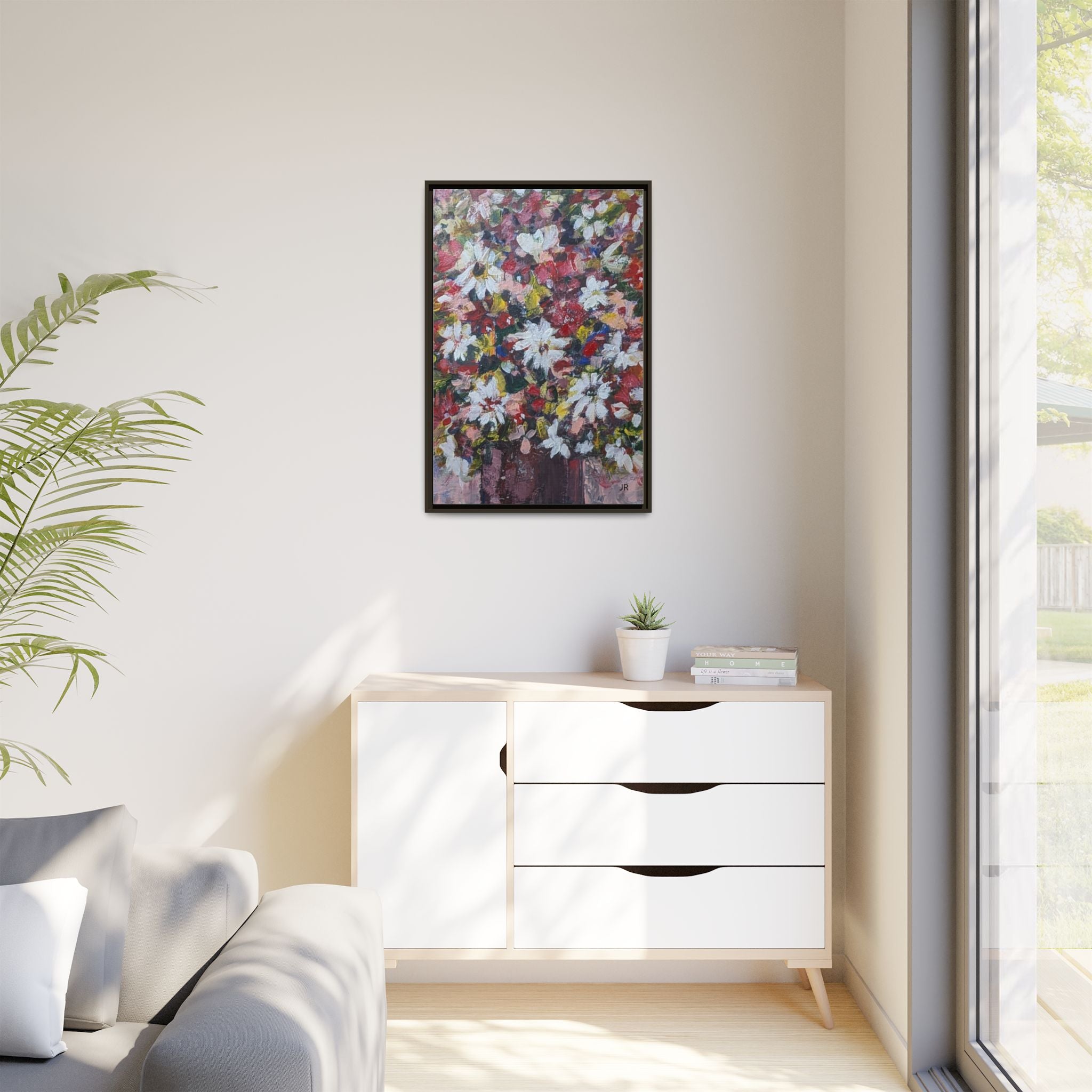 Daisies Floral Painting Matte Canvas Framed | Flower Art Wall Decor