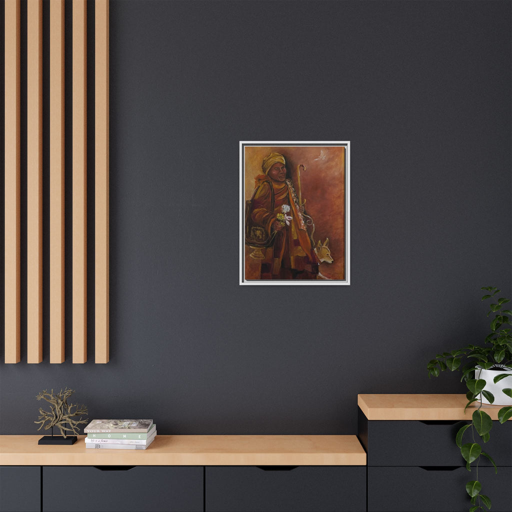 Monk & Dog & Dove Matte Canvas Framed | Earth Tone Wall Art