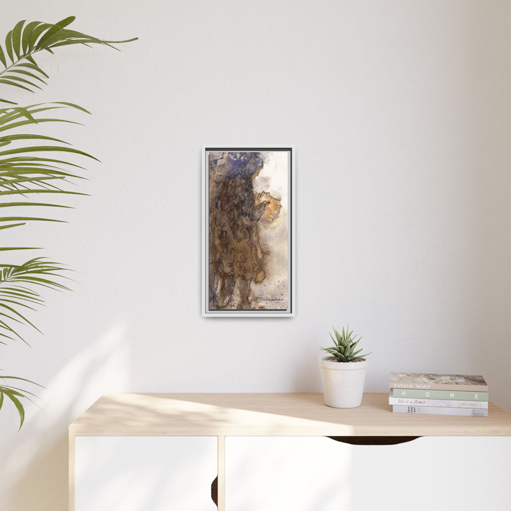 Framed Matte Canvas — "Left Behind Homeless Woman" Watercolor Abstract (Earth Tones)
